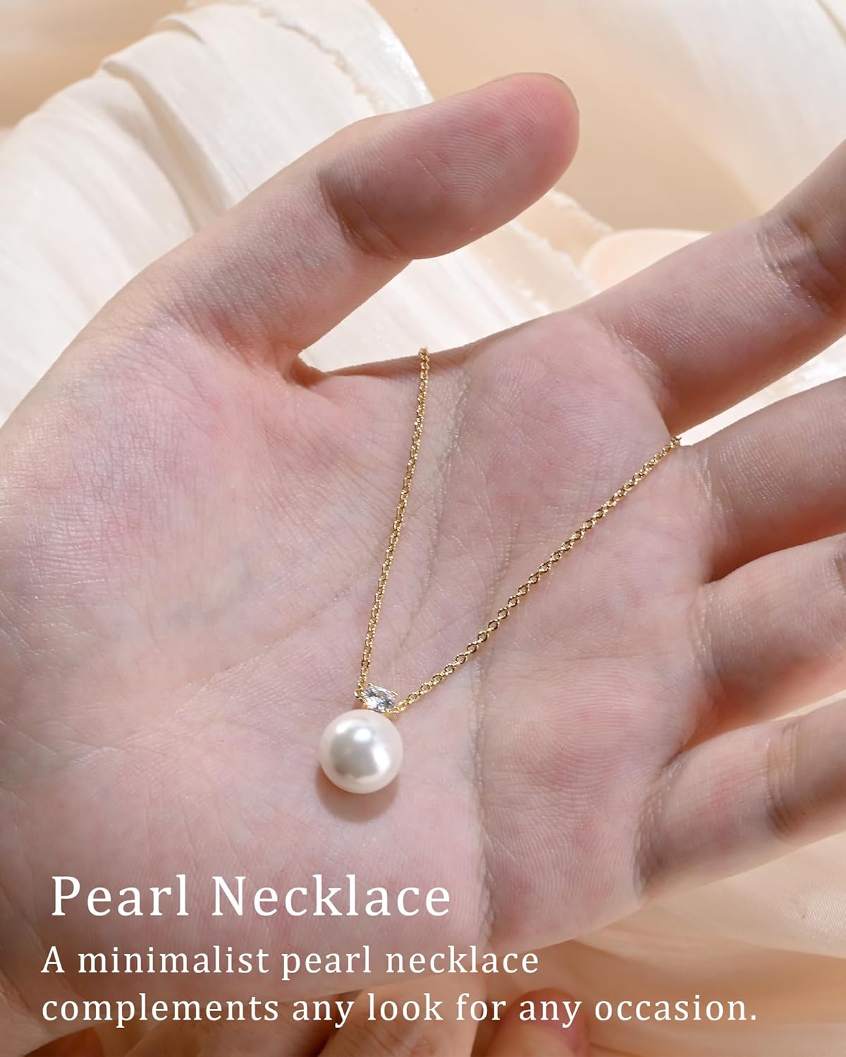 14K Gold Plated Pearl Necklace and Earring Set for Women Jewelry Set with Pearl Pendant Necklace and Studs Earrings for Wedding and Bridesmaid - Image 5