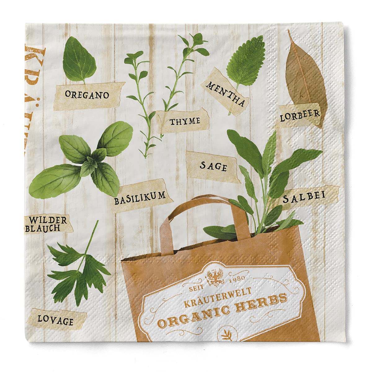 MANK Tissue Servietten – 33x33 Cm, 1/4 Falz, Design „Kreta“ (Pistazie), 100 Stück – Für Gastronomie & Feiern