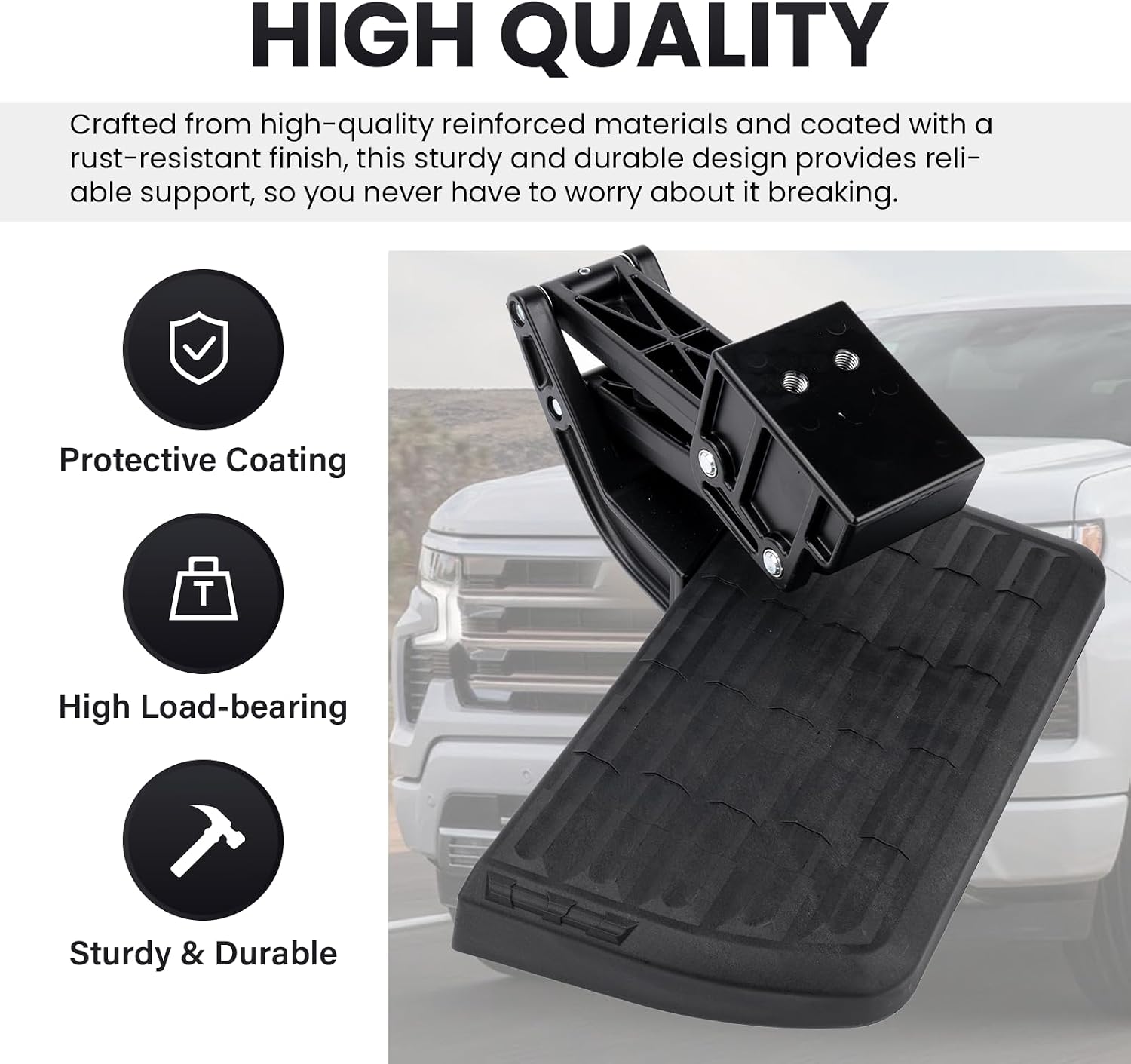 Rear Truck Side Step Compatible with 2019-2024 Chevy Silverado 1500 & GMC Sierra 1500, 75323-01A, Anti-Slip, Retractable Bed Step, Durable & Corrosion-Resistant, 400 lbs Capacity