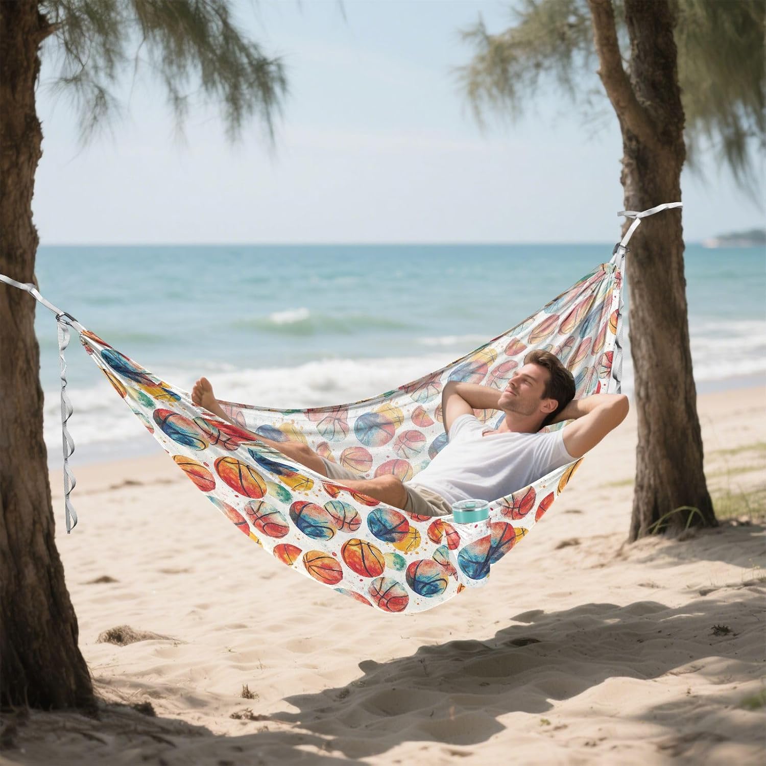 ALAZA Colorful Basketball Camping Hammocks Single or 2 Person 500 lbs Portable Parachute Travel Hammock w/Tree Straps for Hiking Backpacking Indoor Outdoor