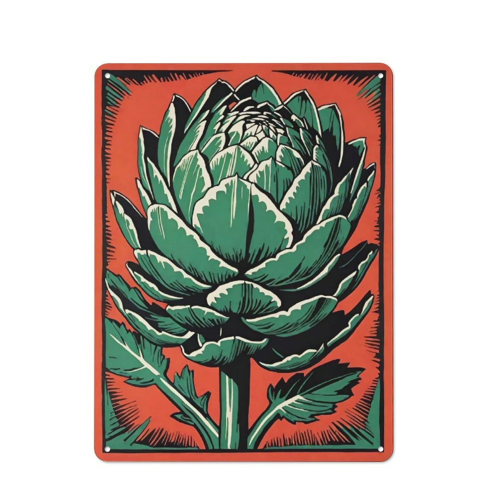 Junmoney Style-6 Retro Linocut Artichoke Vintage Tin Sign 40X30cm For Garage Or Workshop, Suited To Garage Decor Fans, For Retro Home Interiors