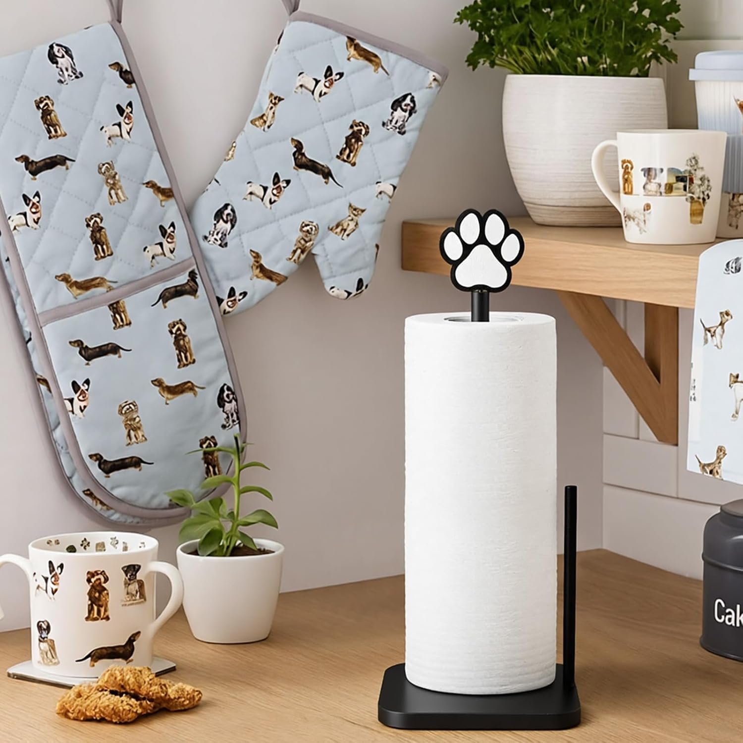 Leinuosen Dog's Paw Paper Towel Holder Farmhouse Dog's Paw Wooden Paper Towel Holder Black Funny Bathroom Countertop Accessories Kitchen Roll Stand Organizer Standing Apartment Decor Housewarming Gift image 5