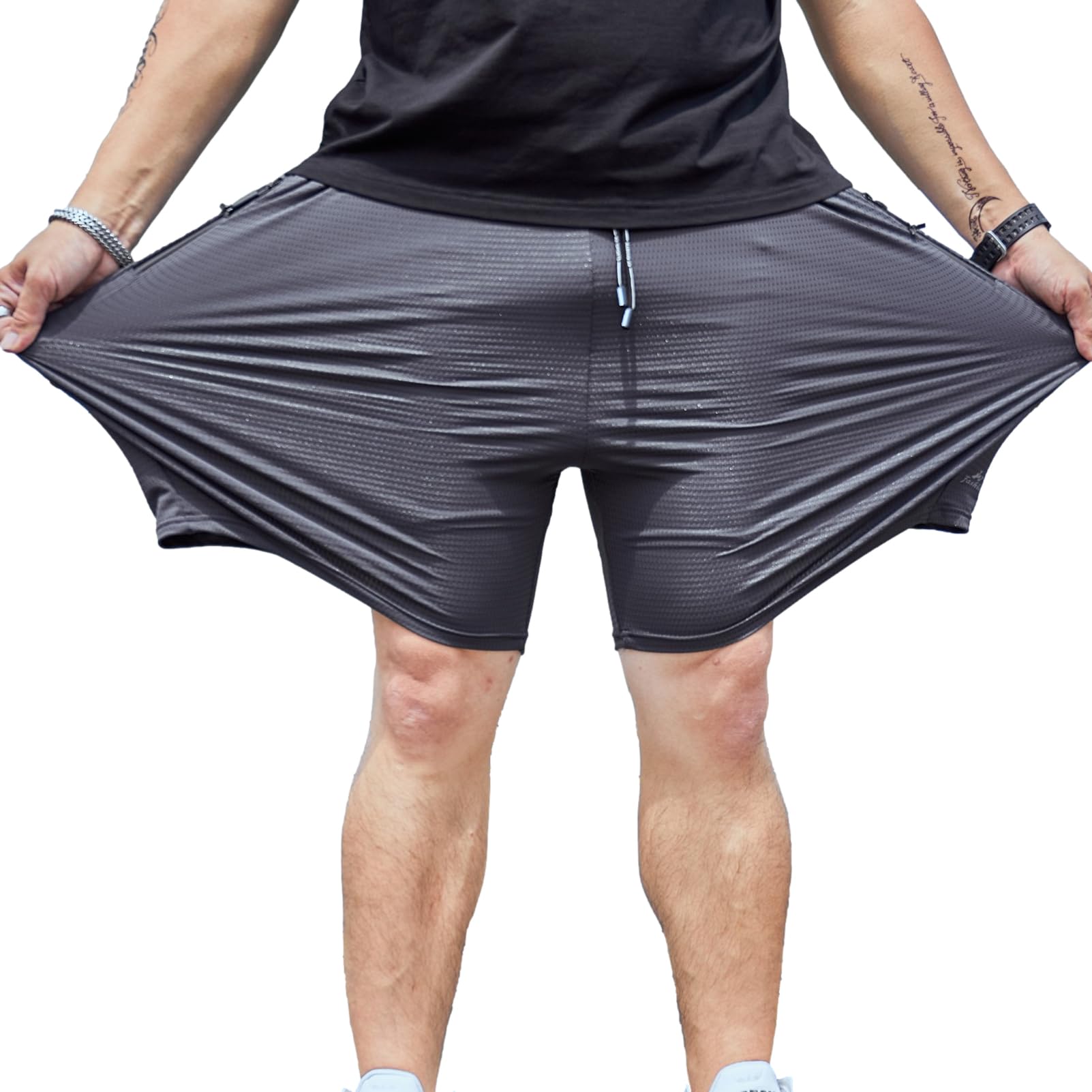 Homme Grande Taille Short de Sport en Maille Extensible Séchage Rapide Short de Course avec Poches Zippées (S-6XL)