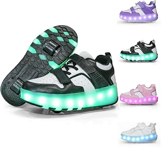 Zapatillas de patines con ruedas led, Roller Skate Zapatos con USB Recargable para Niño Niña Doble Ruedas Retráctil Skateboarding Rollerblades Deportes al Aire Libre Zapatos(Size:EU 39,Color:Black)