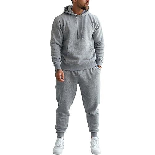 Men's Tacksuit 2-Piece Active Set:Fleece Pullover Sweatshirt and Sweatpants,Jogging Sweatsuit Outfit