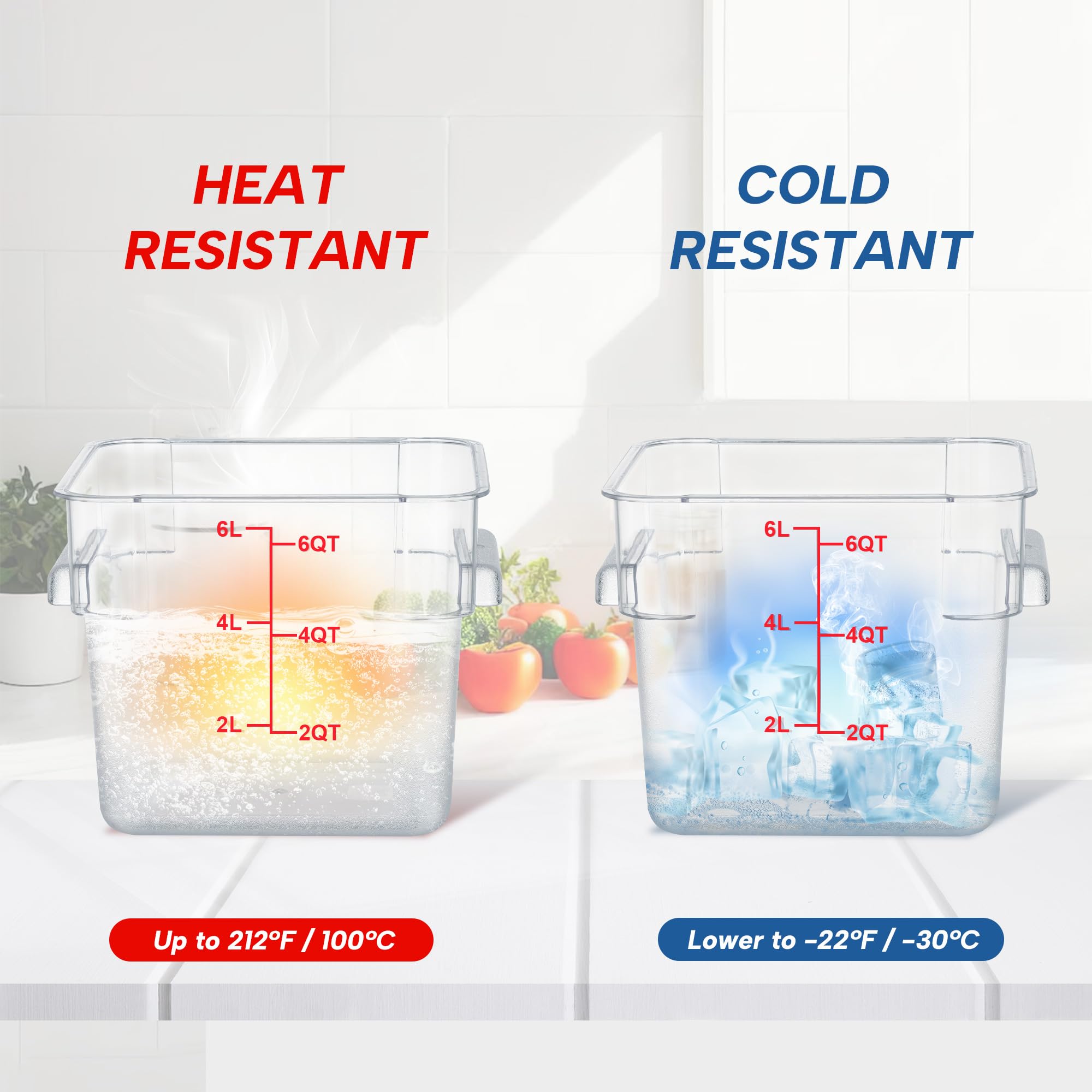 Lot de 4 boîtes de conservation alimentaire de 6 litres avec couvercles, organisation alimentaire NSF, carrées, transparentes, polycarbonate