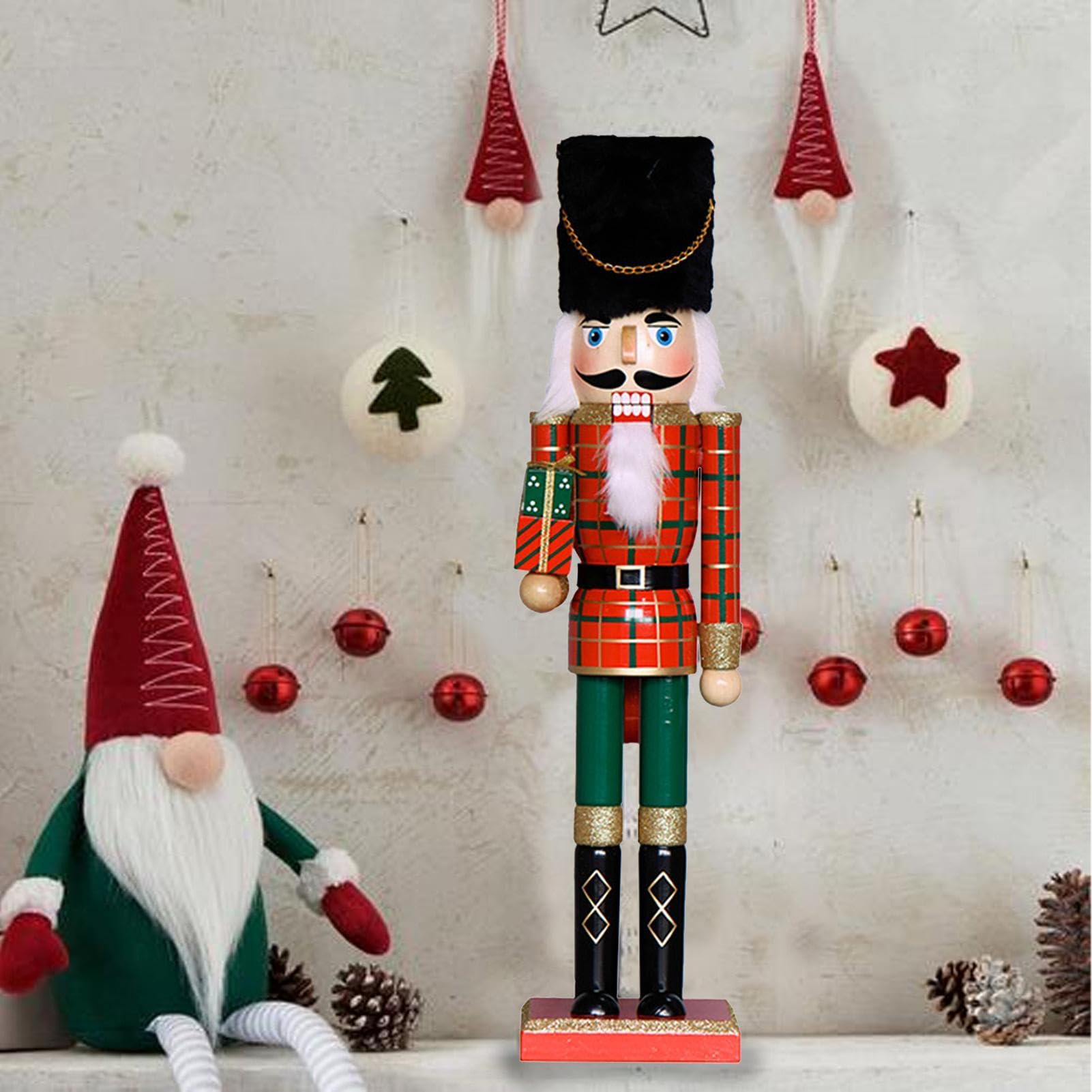 Nussknacker-Figur, Soldat aus Holz, Festliche Dekoration, handbemalt | Stabiler Standfuß, ideal für Weihnachtsdekoration, Regale, 12 x 11 x 50 cm