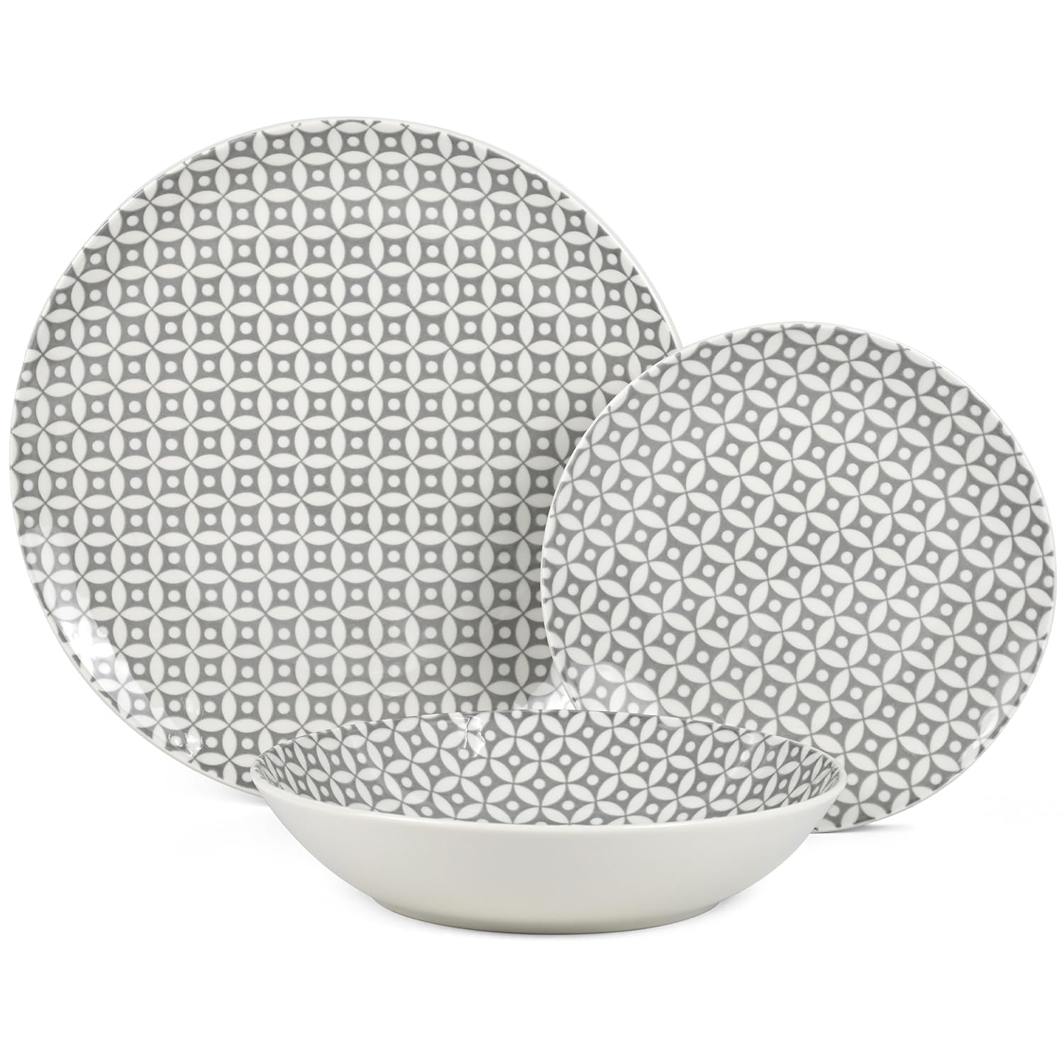 Service vaisselle porcelaine grise 18 pièces haute résistance design épuré