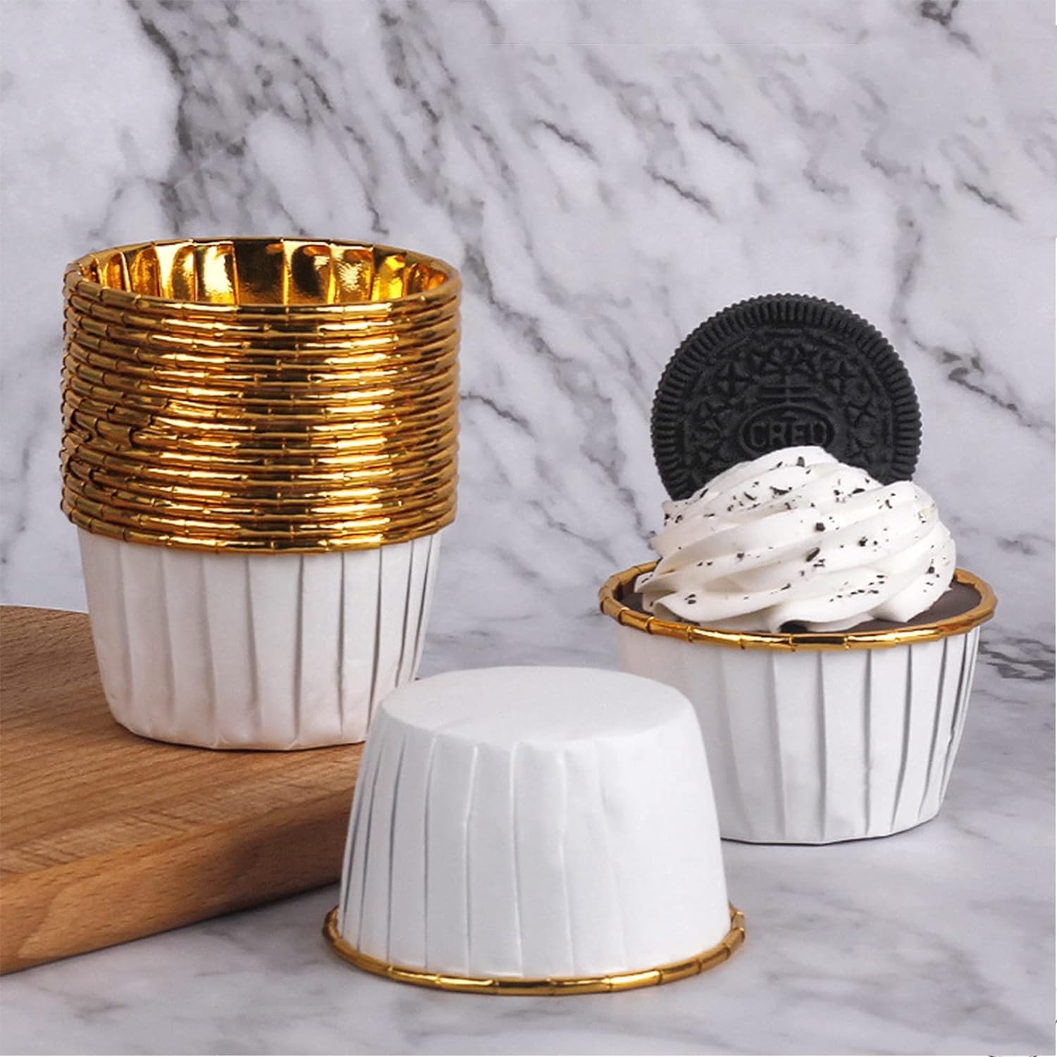 Papierowe foremki do muffinek, 75 sztuk foremek do babeczek i muffinek, wodoodporne i oleoodporne, papierowe foremki do pieczenia z folii aluminiowej do babeczek, urodziny, wesele, impreza