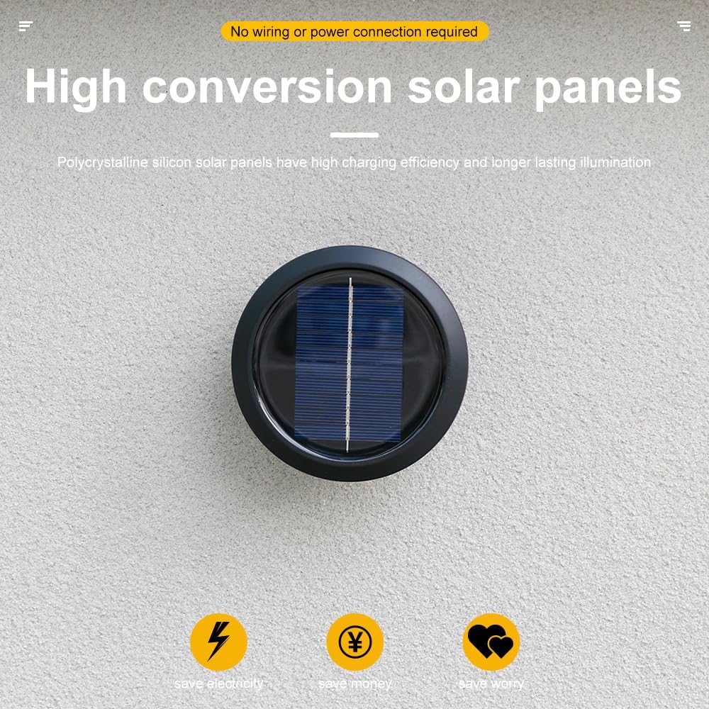 Solar Fence Outdoor lights for porch, 6LEDs Ambiance Lightswall Light, Decorative Light Downlights Dusk to Dawn Wall Light Outdoor IP65 Waterproof for Backyard Walls, Hotels, Staircases 1pc (Warm)