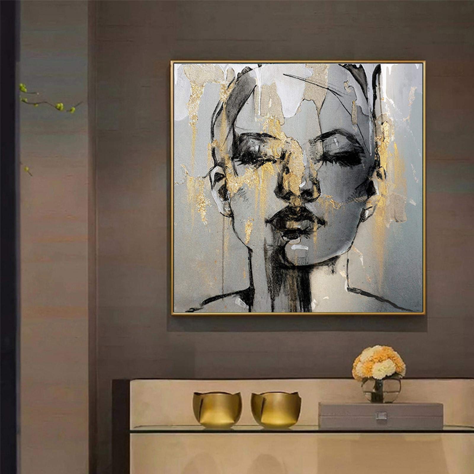 Abstrakcyjna złota dziewczyna obraz na płótnie figurka moda kobiety sztuka ścienna plakaty i wydruki obraz ścienny do salonu dekoracja 70 x 70 cm bez ramy