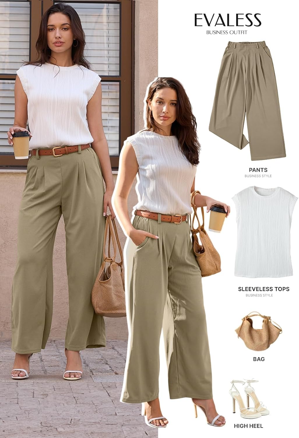 EVALESS Women's Wide Leg Pants Elastic High Waisted Waffle Knit Casual Palazzo Pants Trousers with Pockets - Image 4