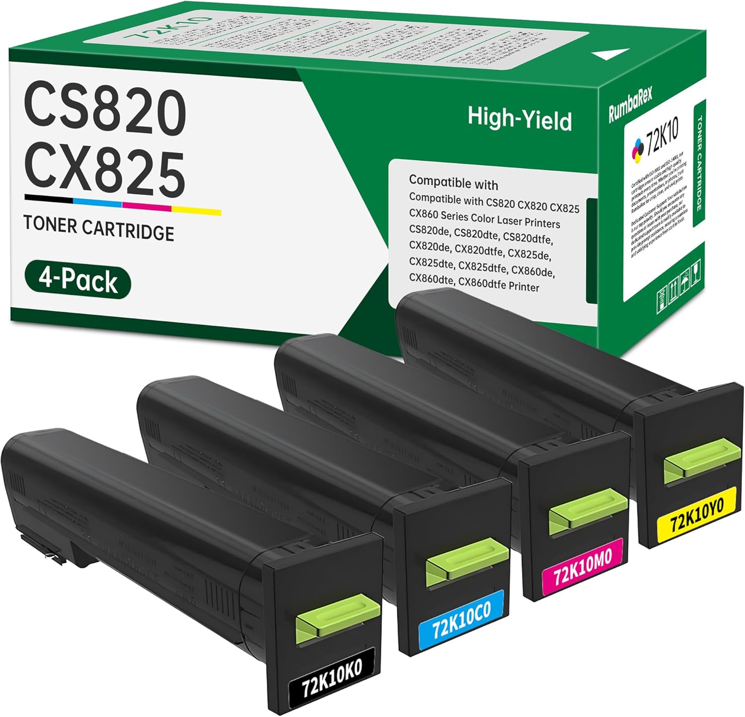 CS820 CX820 CX825 CX860 Toner Cartridges 4-Pack 72K10K0 72K10C0 72K10M0 72K10Y0 Toner Replacement for Lexmark CX820de CX820dt CX825de CX825dte CX825dt CX860de CX860dte CX860dt Printer Ink