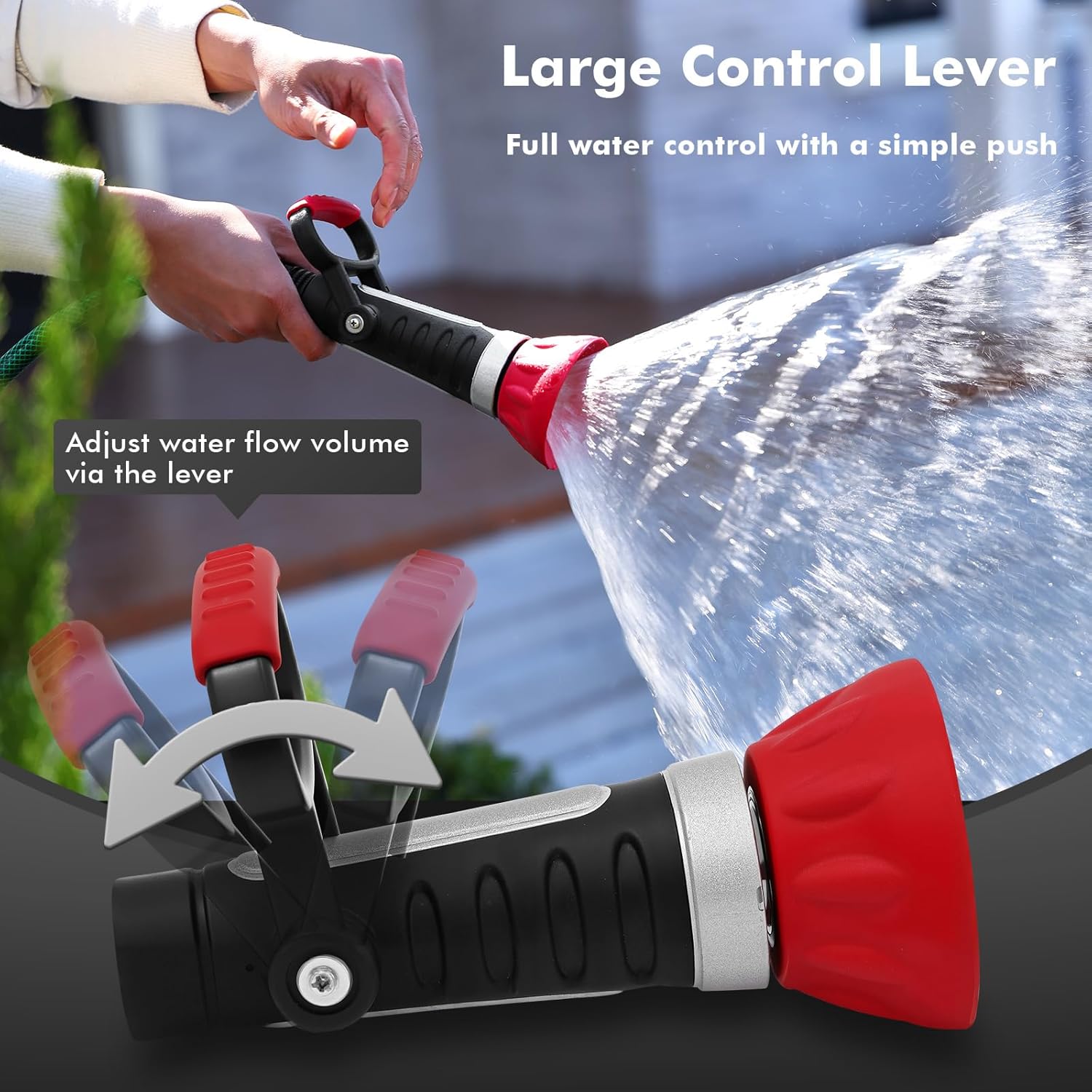 RESTMO Heavy Duty Garden Hose Nozzle, Classic Fireman Style Grip Nozzle with Large Lever Handle, High Pressure Twist Nozzle with Adjustable Spray Patterns for Watering Lawn and Garden, Washing Car