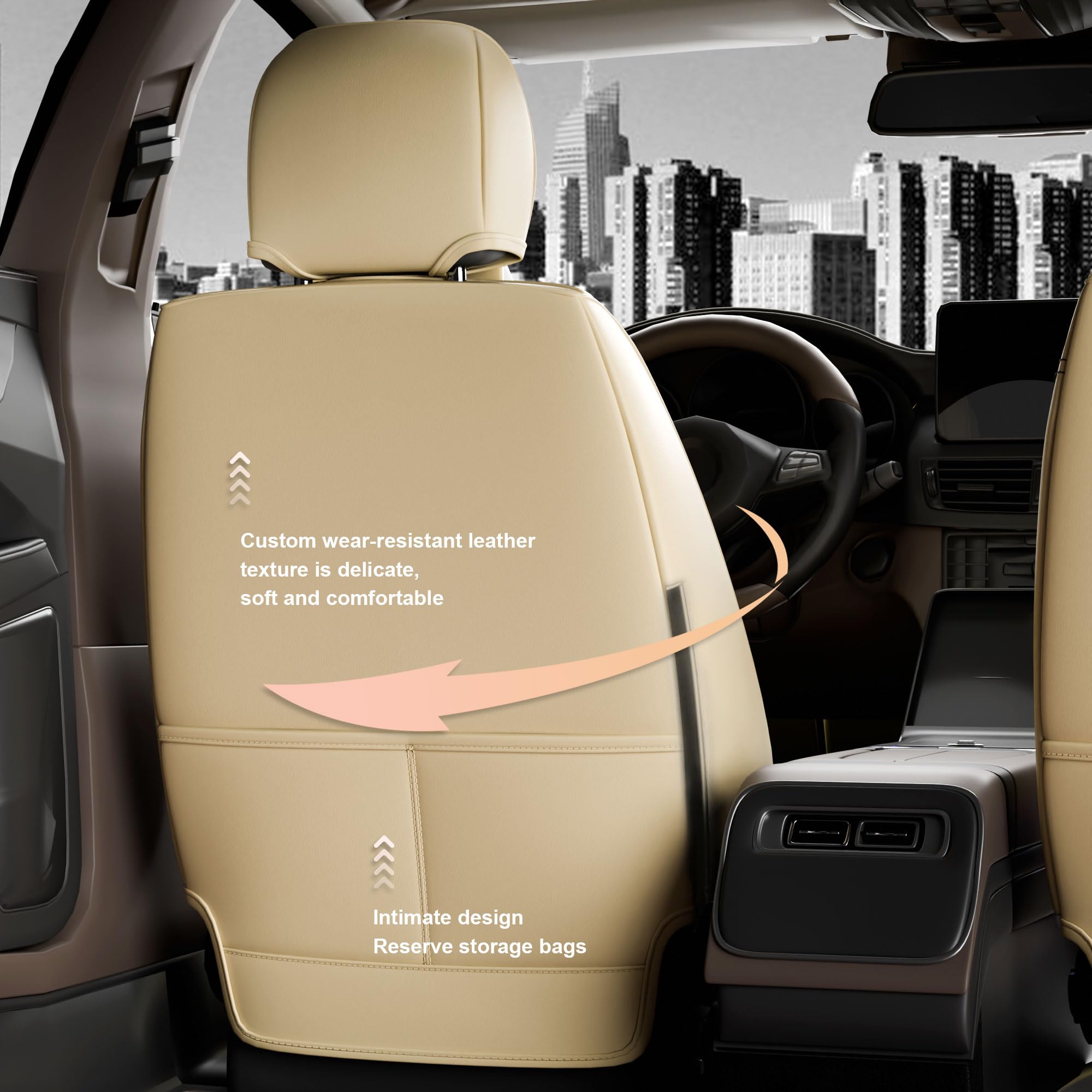 ASLONG 5PCS H7 Front and Back Car Seat Covers Auto Interior Accessories with Water Proof Nappa Leather for — view 2