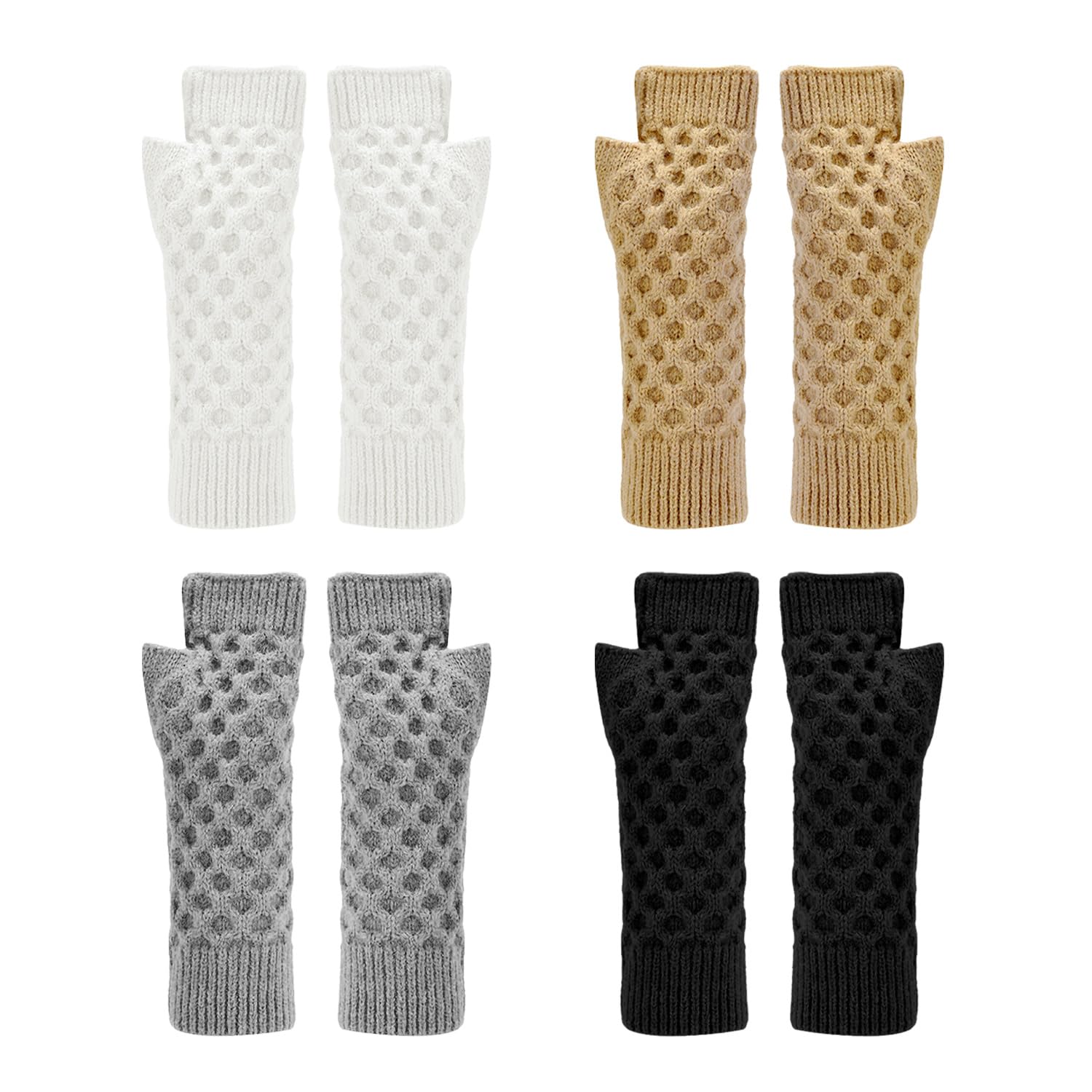 Lsyysl Unisex Black 4 Pairs Of Knitted Fingerless Gloves, Women's Wrist Warmers, Winter Cold-Proof Warm Gloves, Solid Color Fingerless Gloves