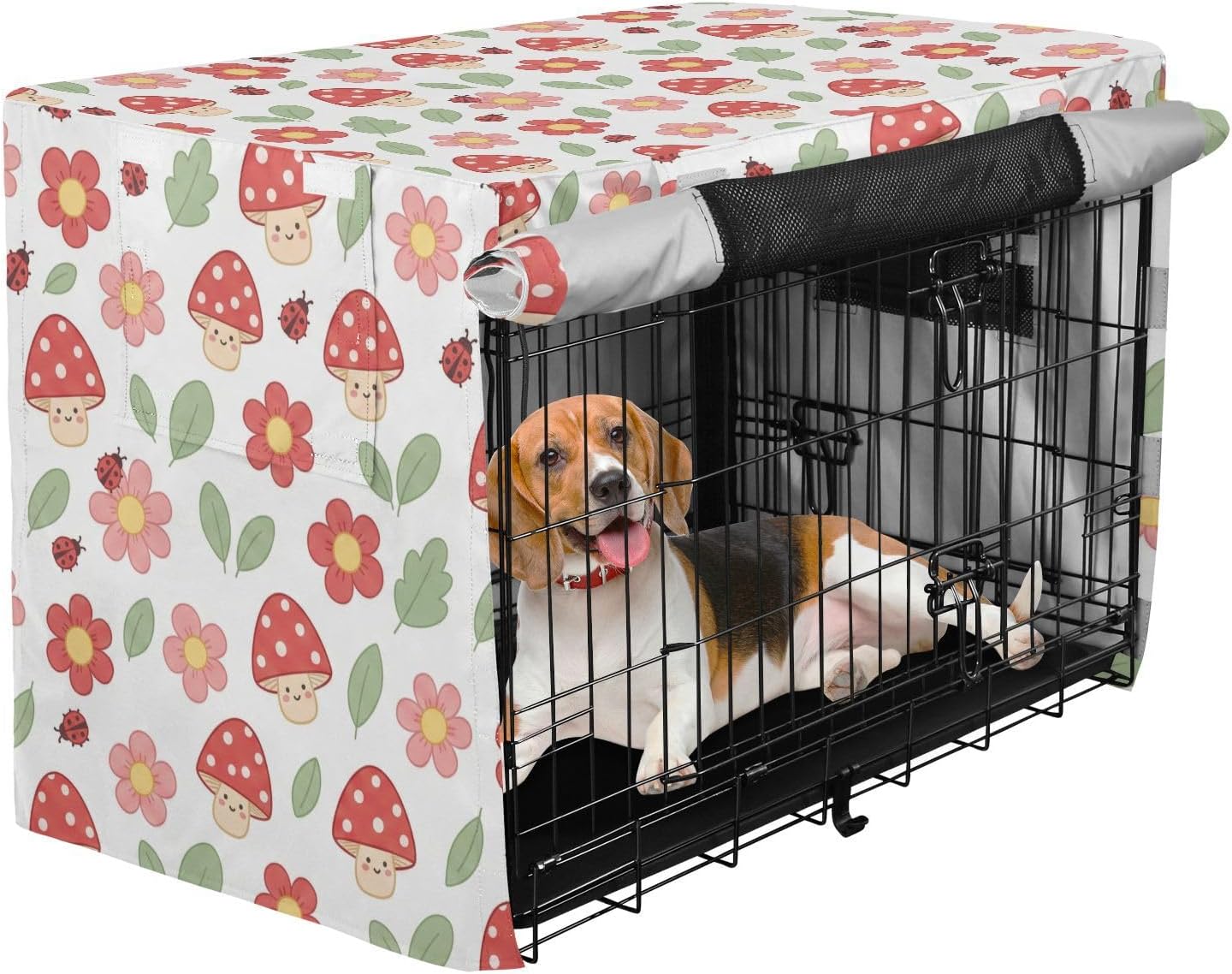 Duty 600D Silver Coated Dog Crate Cover, Water-Resistant Mushroom Pet Kennel Canopy with Mesh Windows for Optimal Ventilation, Universal Fit for Standard Wire Cage, Indoor & Travel