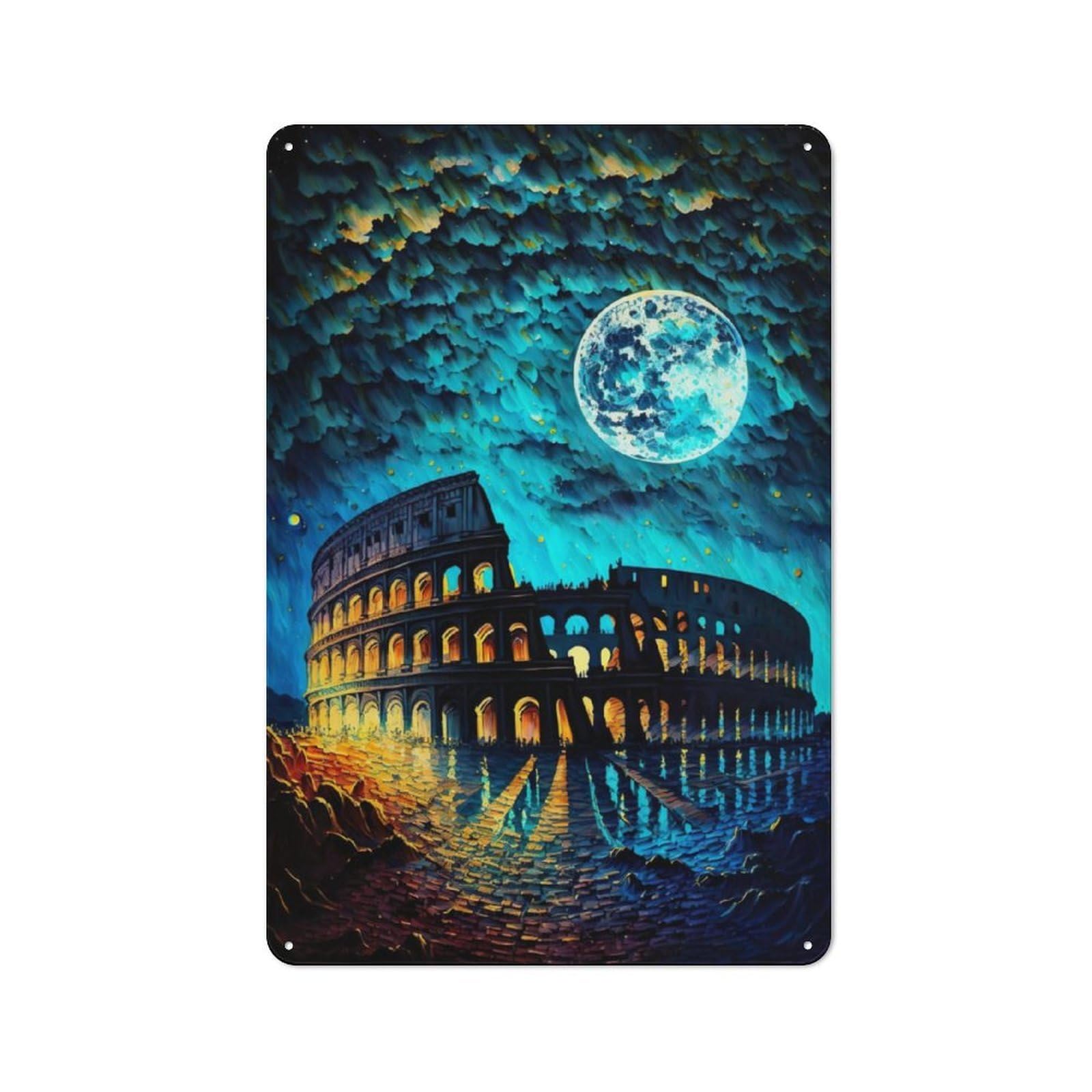 Junmoney Colosseum Of Rome Painting 30X20cm Retro Tin Wall Plaque With For Pub Or Café, A Winter Wall Decor Update For Café Interior Fans
