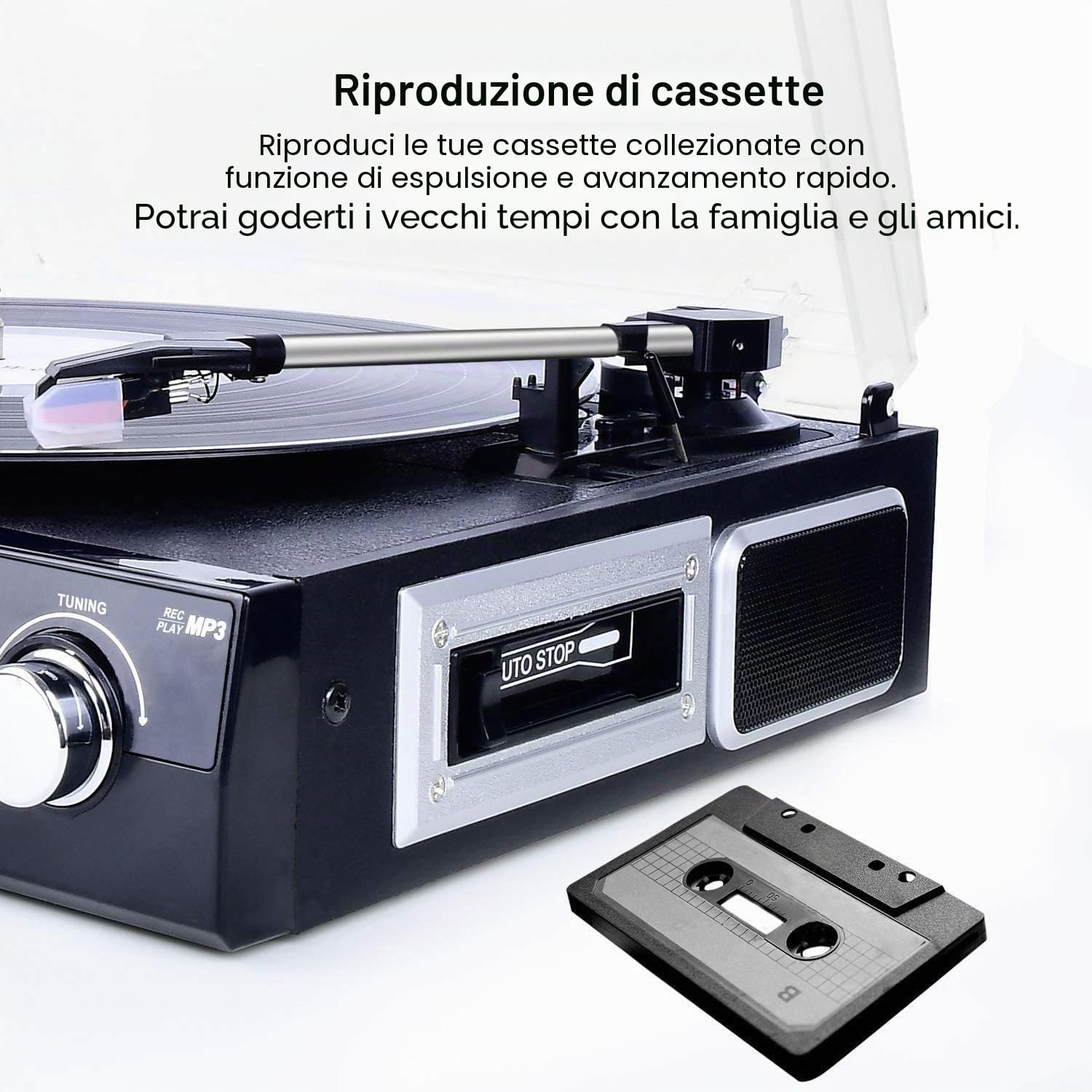 Altoparlante Stereo Bluetooth con Spina per Dischi in Vinile Digitnow, Radio a Tre Vie AM/FM, USB MP3