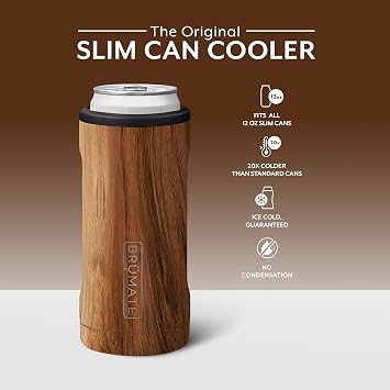 BruMate Hopsulator Slim Double-walled Stainless Steel Insulated Can Cooler for 12 Oz Slim Cans (Wood Grain)