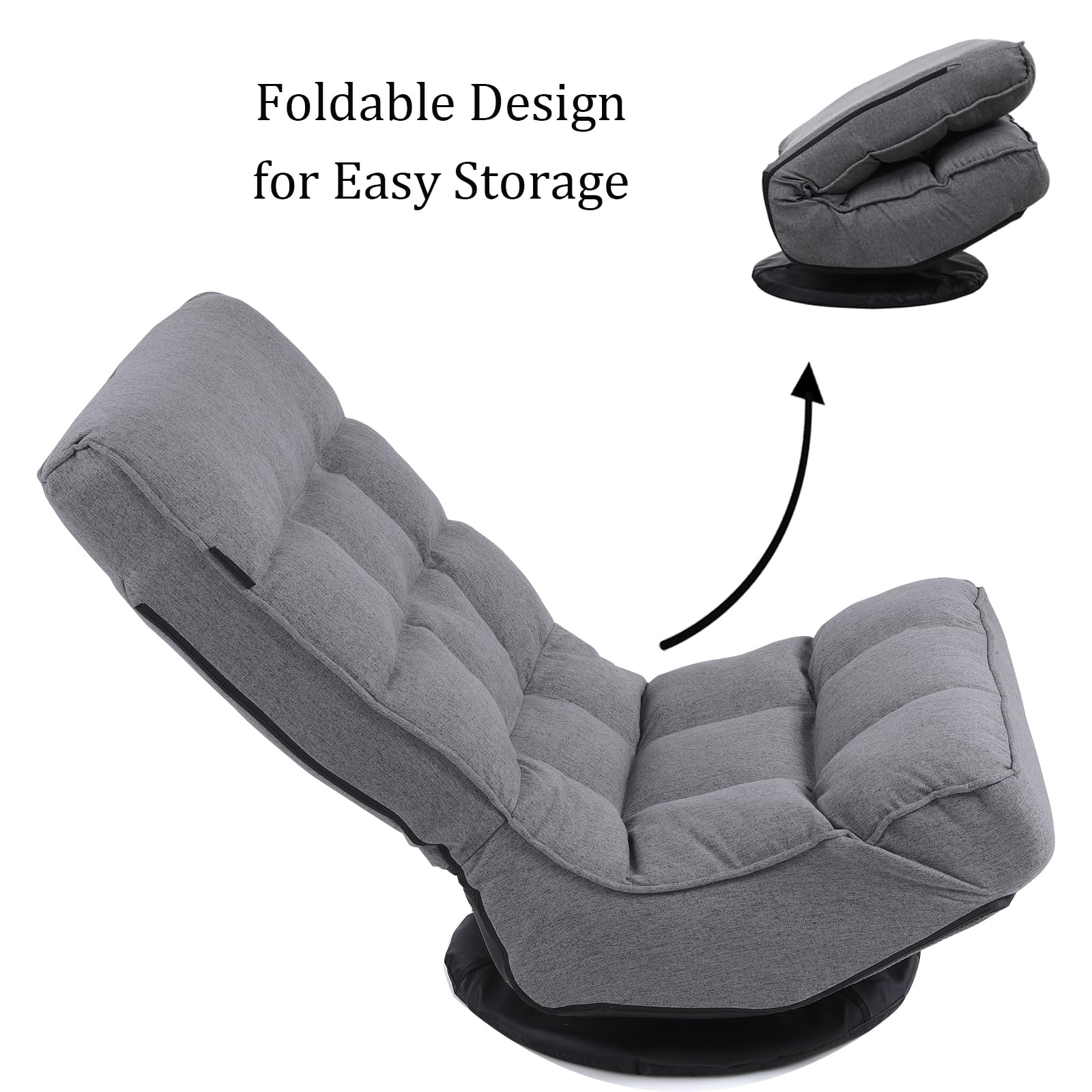 Chaise de Sol Jusqu'à 160KG, Fauteuil de Sol Réglable en 6 Positions, Chaise Paresseuse Pivotant à 360