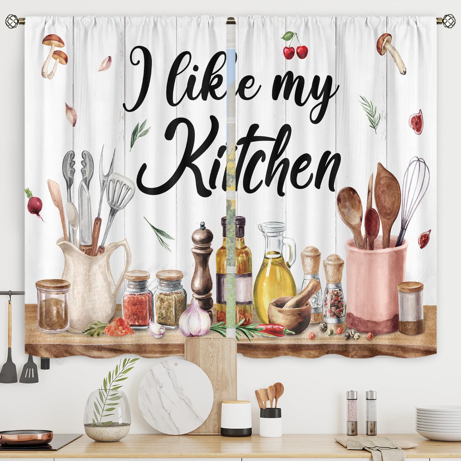 Amazon.com: Riyidecor Rustic Kitchen Curtains and Wood Fork Kitchen ...
