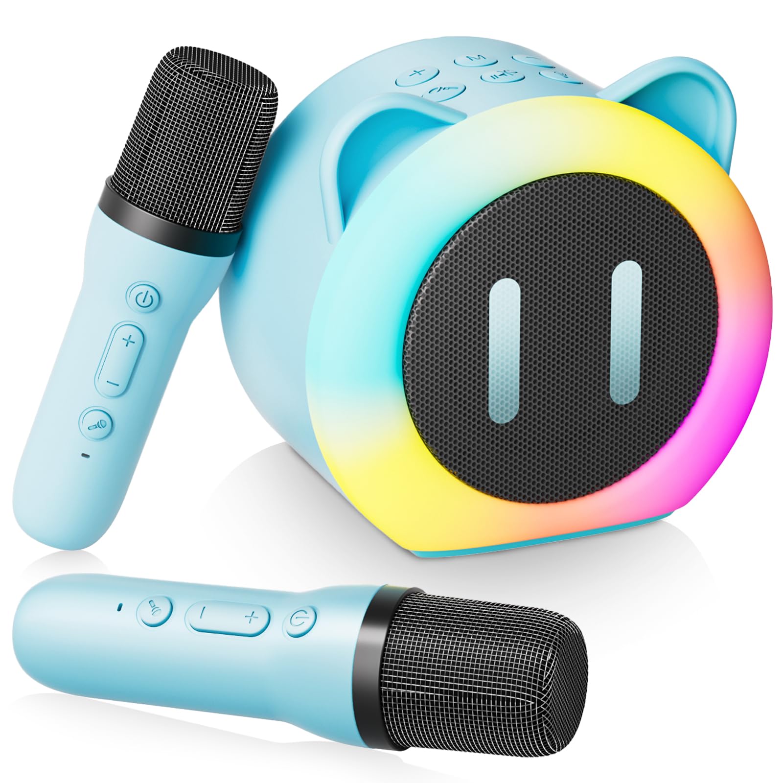 Mini Karaoke Machine for Kids Adults，Portable Karaoke Speaker with 2 Wireless Microphones，Toys Birthday for Girls 4,5,6,7,8,9,10,11,12+ Years (Blue)