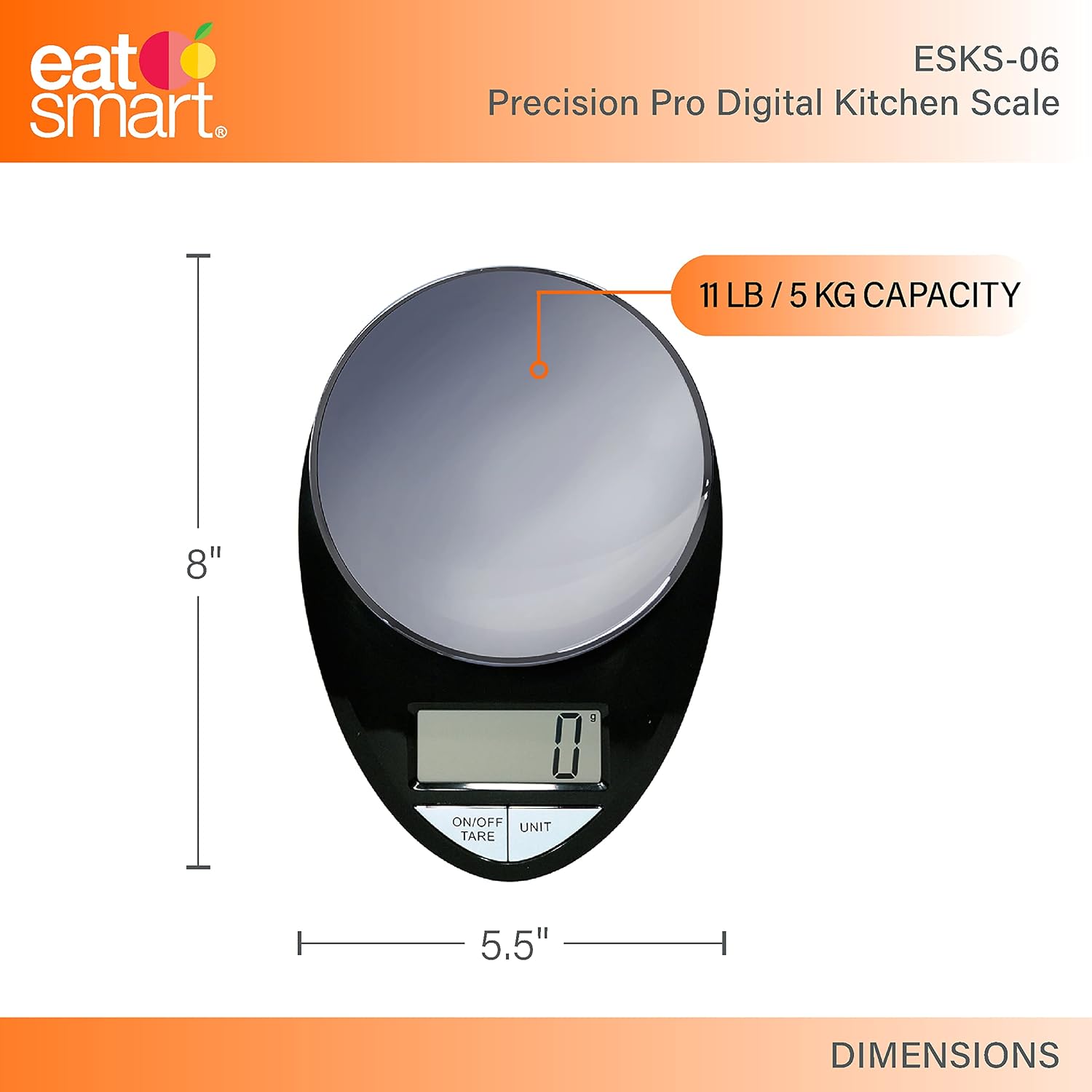 EatSmart Precision Pro Digital Kitchen Scale, Black Chrome