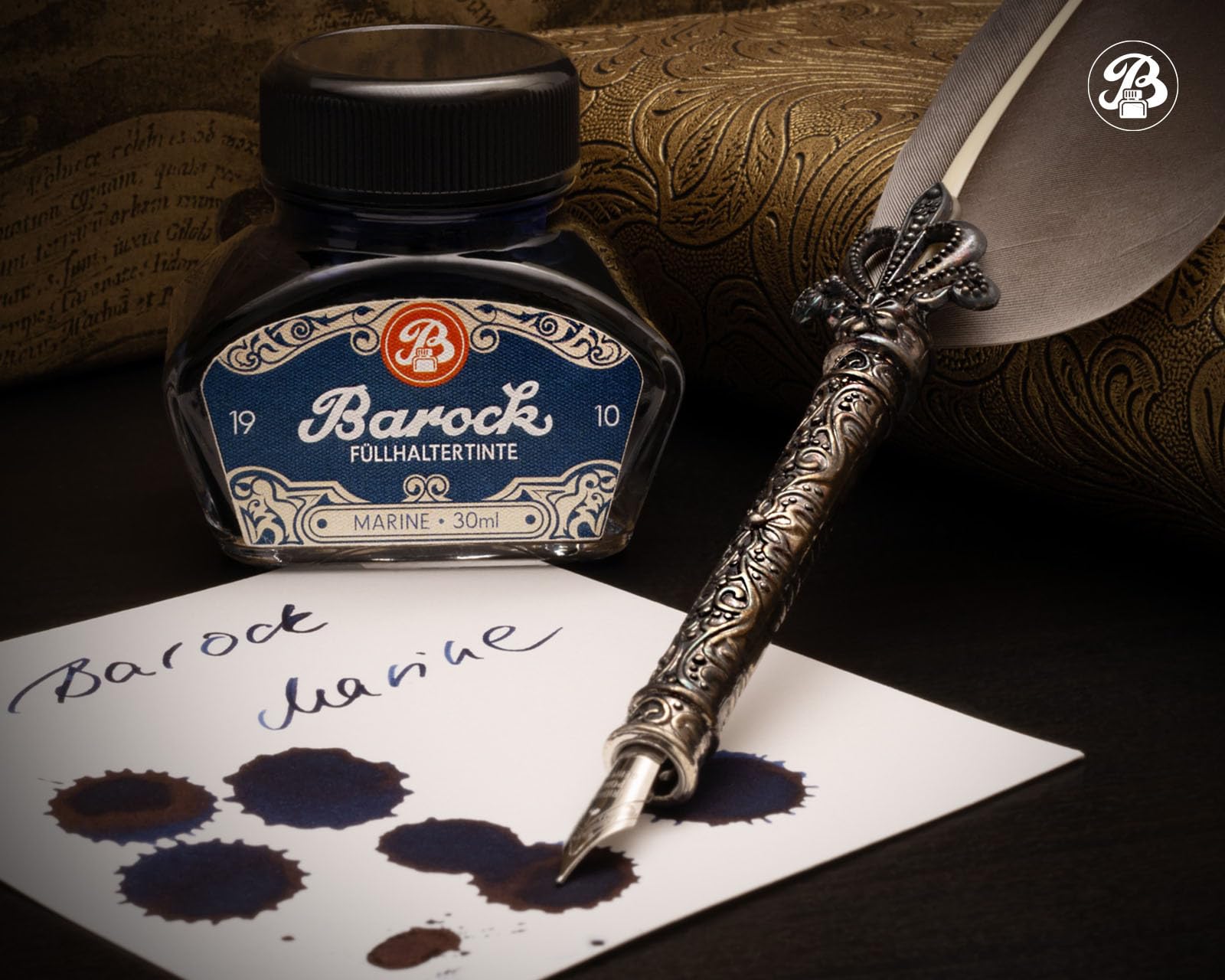 Barock 1910 atrament do piór wiecznych, szklanych piór kulkowych, atramentów do piór wiecznych, w kałamarzu, 30 ml, niebieski, morski