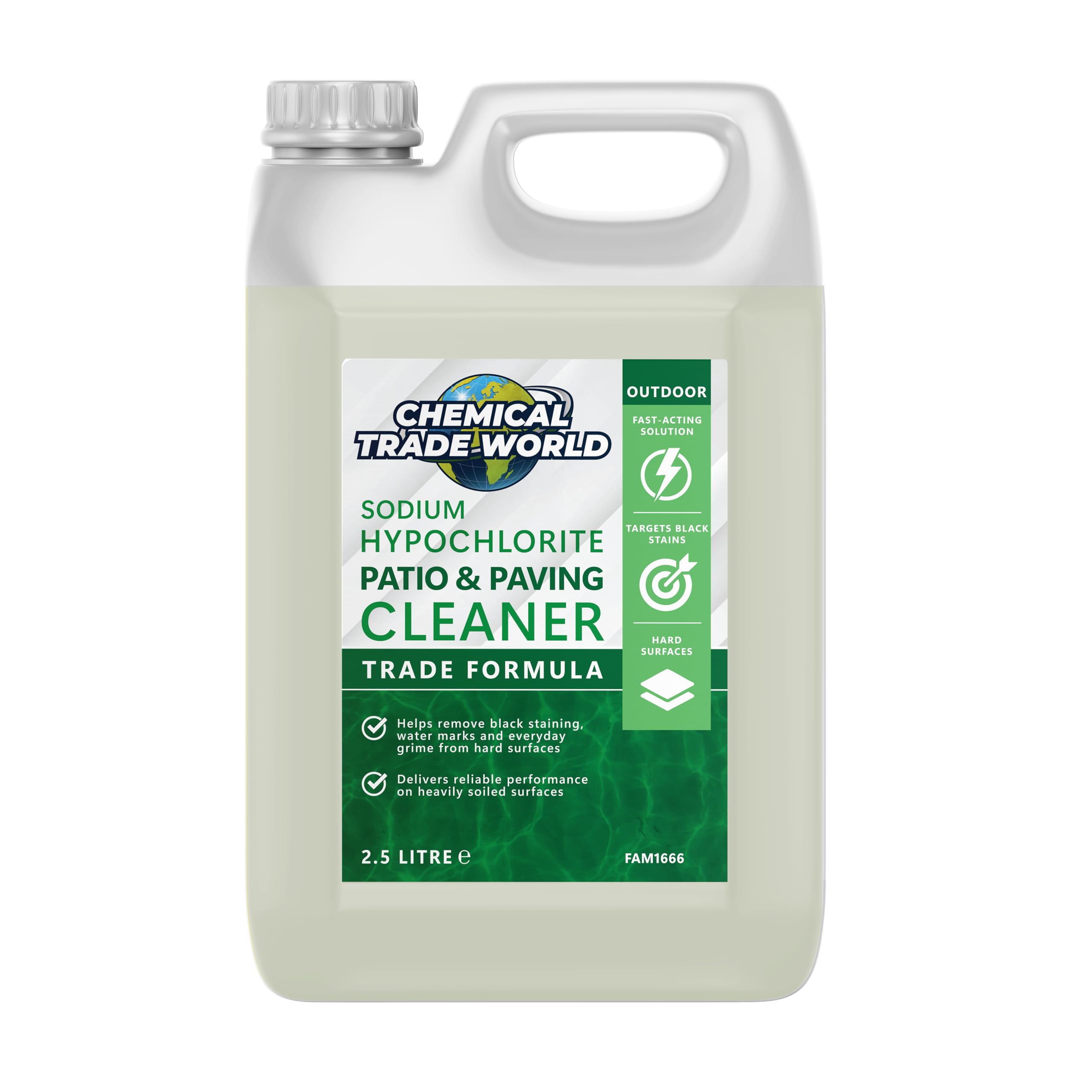 Chemical Trade World - Sodium Hypochlorite Based Patio & Paving Cleaner 2.5L - Fast-Acting Rinse-Off Outdoor Cleaner for Stone, Concrete & Slabs - Removes Mould Stains & Dirt