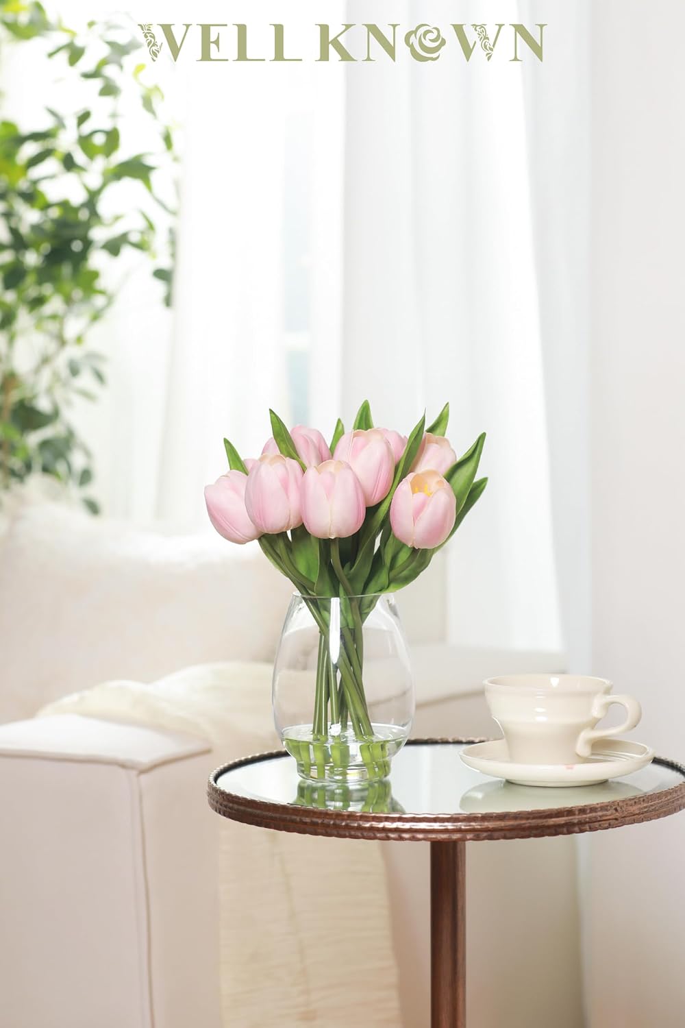 WELL KNOWN 12 Pcs Tulips Artificial Flowers in Vase, Real Touch Tulips with Vase with Upgrate Acrylic Water Flower Arrangements Centerpiece for Dining Room Table Decoration（Pink） - Image 8