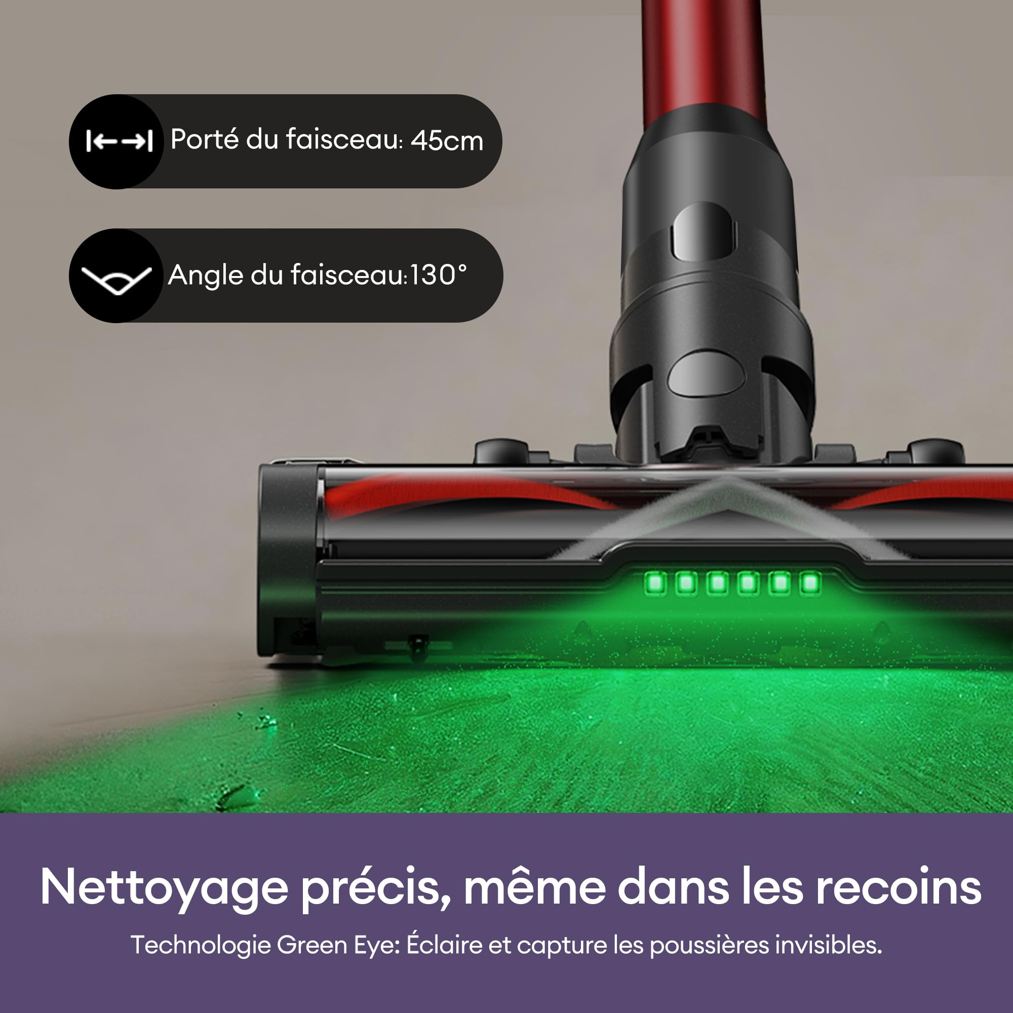 Ultenic U18 Pro Aspirateur Balai sans Fil | 55kPa Puissant Poils d'animaux | GreenEye | 80min Autonomie | HEPA H13 Anti-Allergie | Tube Pliable | Maison & Voiture