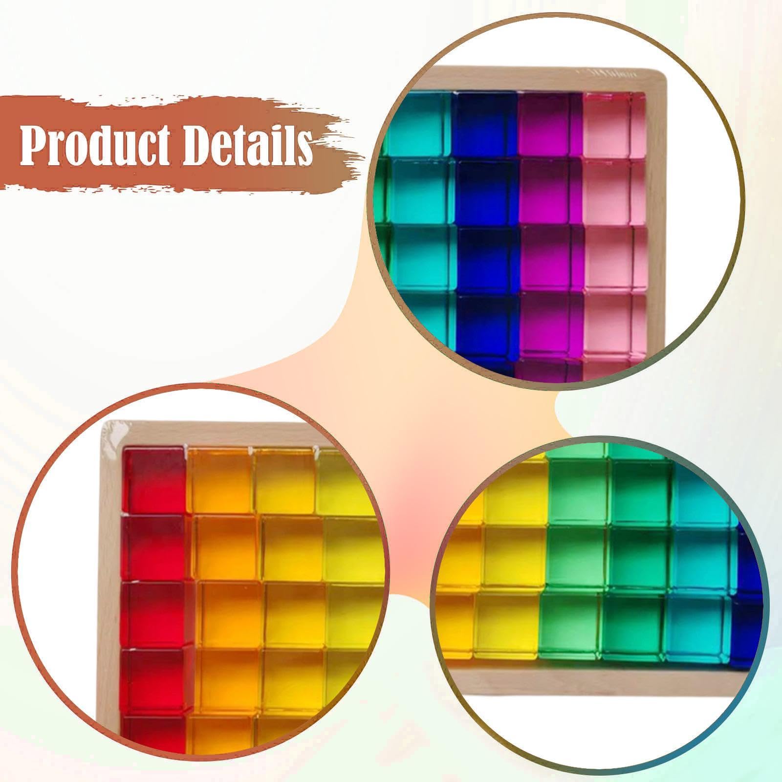 Regenbogen Bausteine Set Kinder mit Acrylklötzen Motorik Stapelspiel Transparent Holzbox Lernspaß für Kinderzimmer Geschenk Draußen Drinnen, 50 Stück