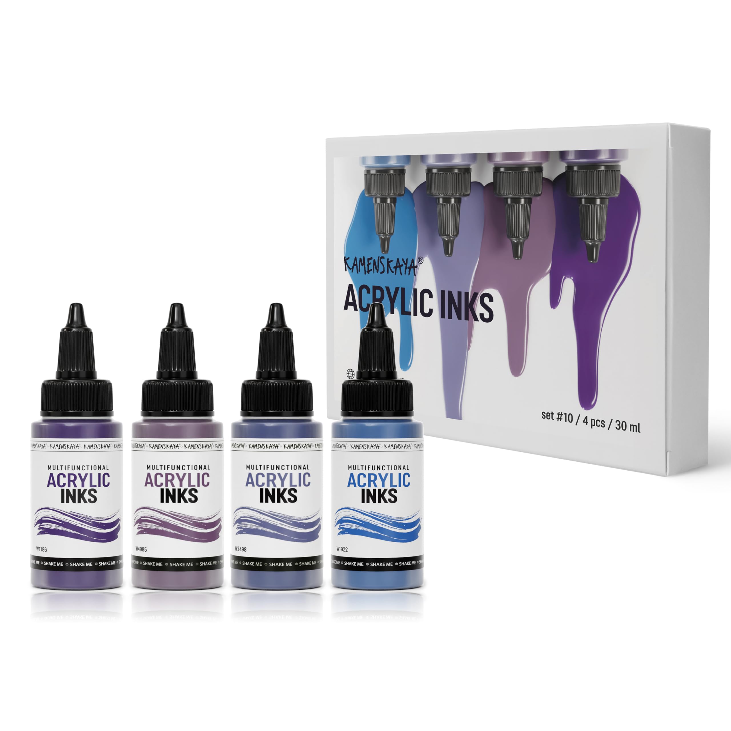 Kamenskaya Acrylic Inks for Artists - Acrylic Ink Set, Color Combination #10-4 pcs. 1 Fl Oz (30 ml) Each, 30 ml (Pack of 4)