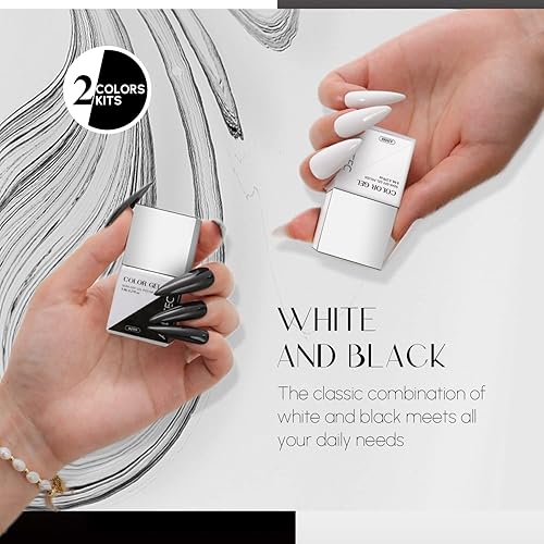 Miniatura 2 de Aokitec Kit de esmalte de uñas de gel de 2 x 0.3 fl oz, juego clásico de esmalte de gel blanco y negro, juego de esmalte de uñas de gel para remojar