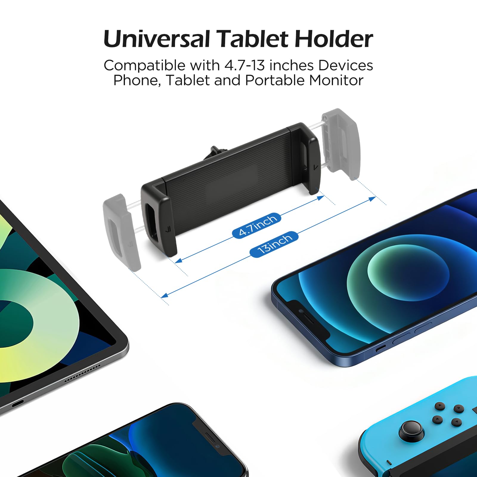 VINATO Supporto Tablet Muro Regolabile a 360° Allungabile in Alluminio Pieghevole per iPad Telefoni 4,7"-13" Nero