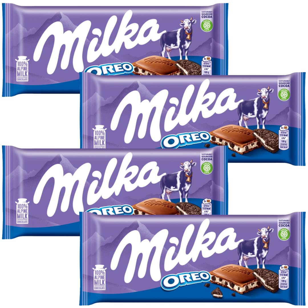 Credo GiftsChocolate Biscuit Bar Bundle With Milka Alpine Oreo Milk Chocolate Bar 100g (4 Pack)