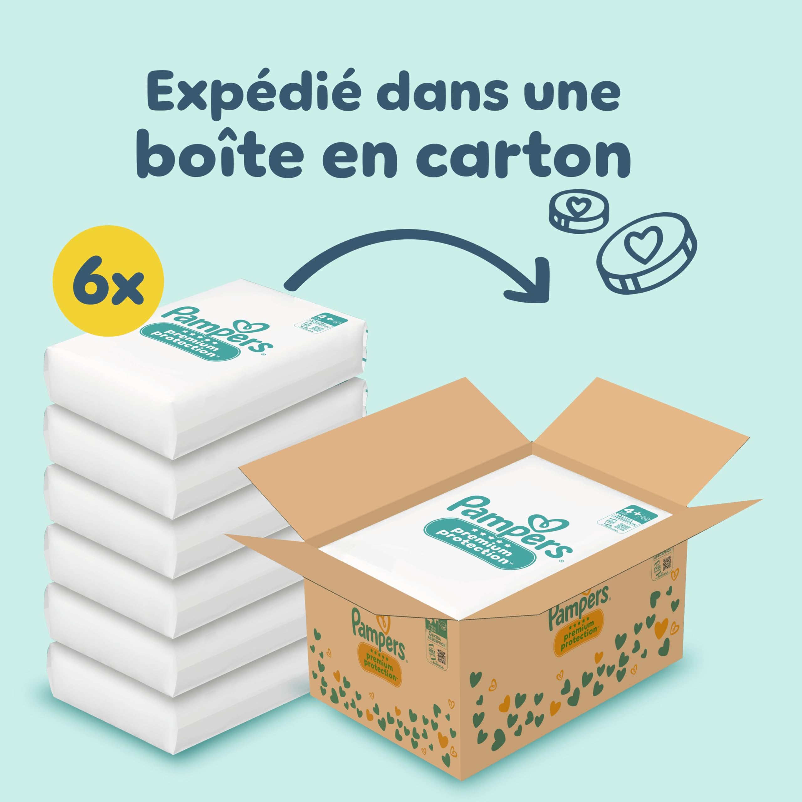 Pampers Premium Protection Couches Taille 4+ x162 Pack 1 Mois | 10kg-15kg. Notre N°1 Pour La Protection De La Peau Et Contre Les Fuites. Pack 1 Mois