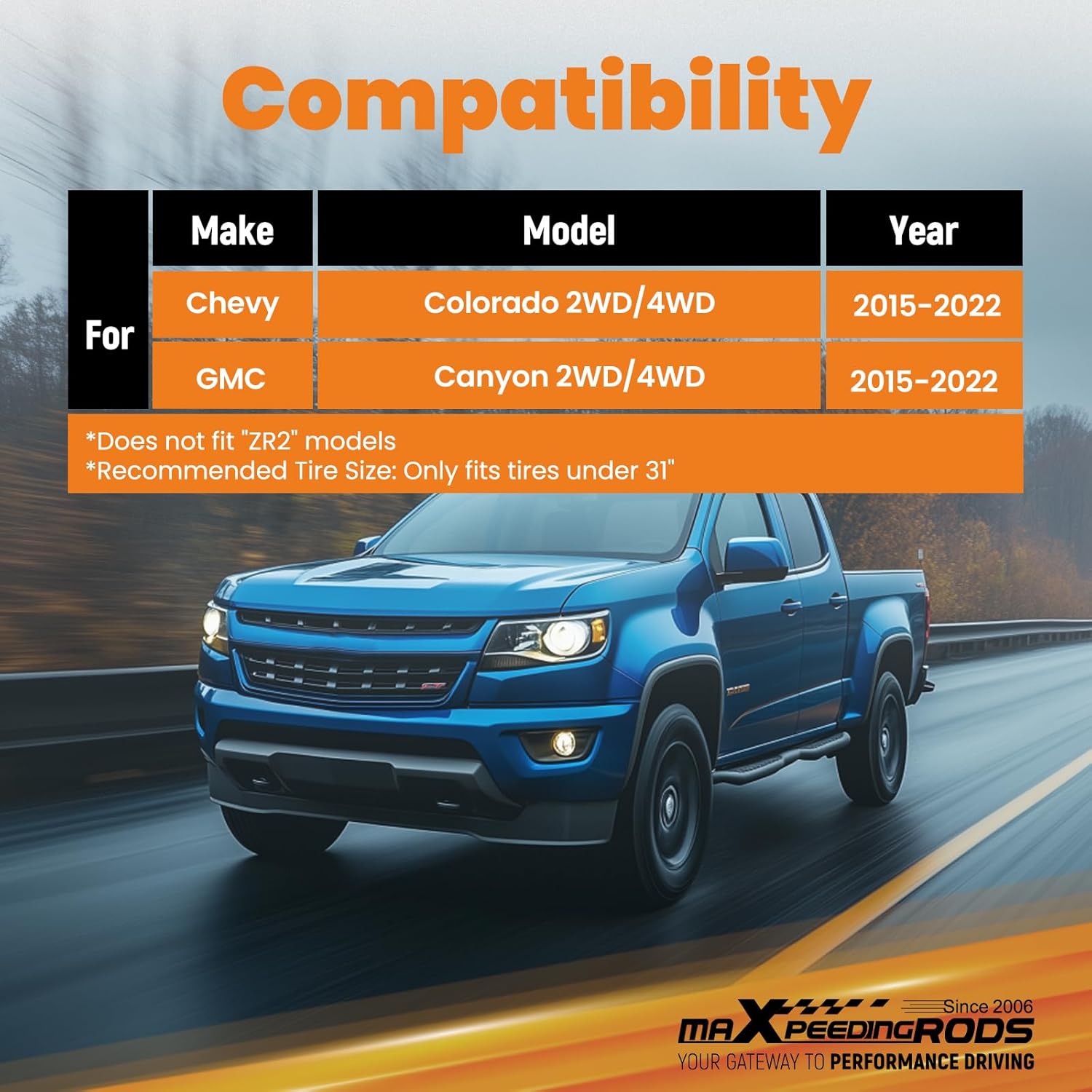 maXpeedingrods 3" Front & 2" Rear Lift Leveling Kit for Chevy Colorado/GMC Canyon 2WD/4WD 2015-2022, Front Strut Spacer, Rear Lift Block, Sway Bar Mounts Spacer