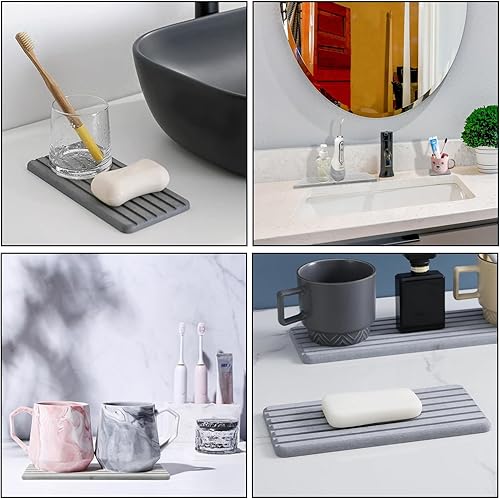 Miniatura 6 de Posavasos de diatomita absorbentes de agua de 12.2 x 5.5 pulgadas, 2 piezas de diseño ranurado de tierra de diatomeas, bandeja de piedra absorbente