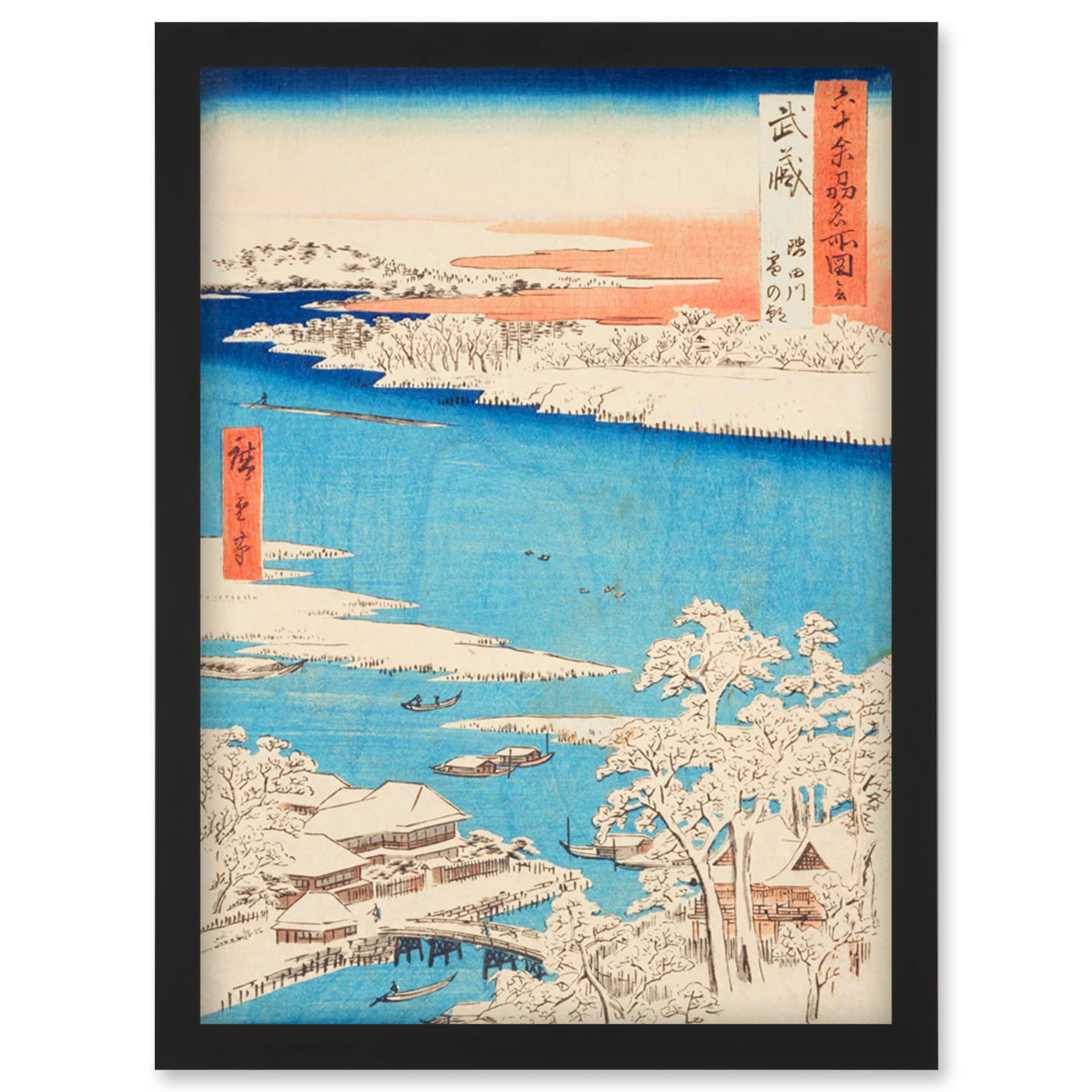 Artery8 Sumida River, Snowy Morning Musashi Province Utagawa Hiroshige Japanese Woodblock Artwork Framed Wall Art Print A4