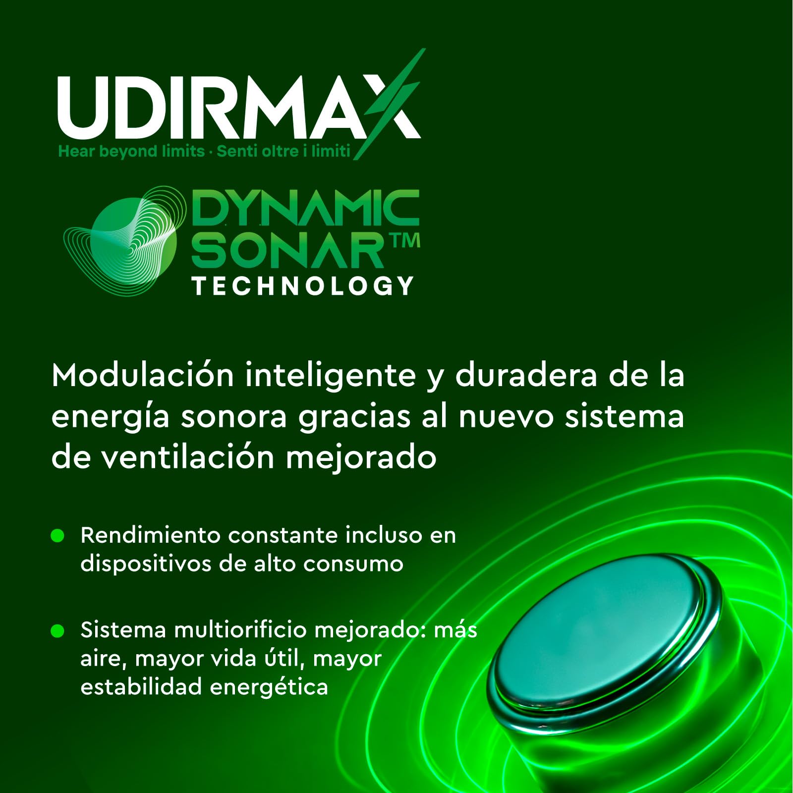 60 Baterías para Audífonos Tamaño 10 Udirmax Pilas PR70 Amarillas Zinc-Aire 1,45V Eco Pack - 6 Blísteres Ecológicos de 10 Pilas