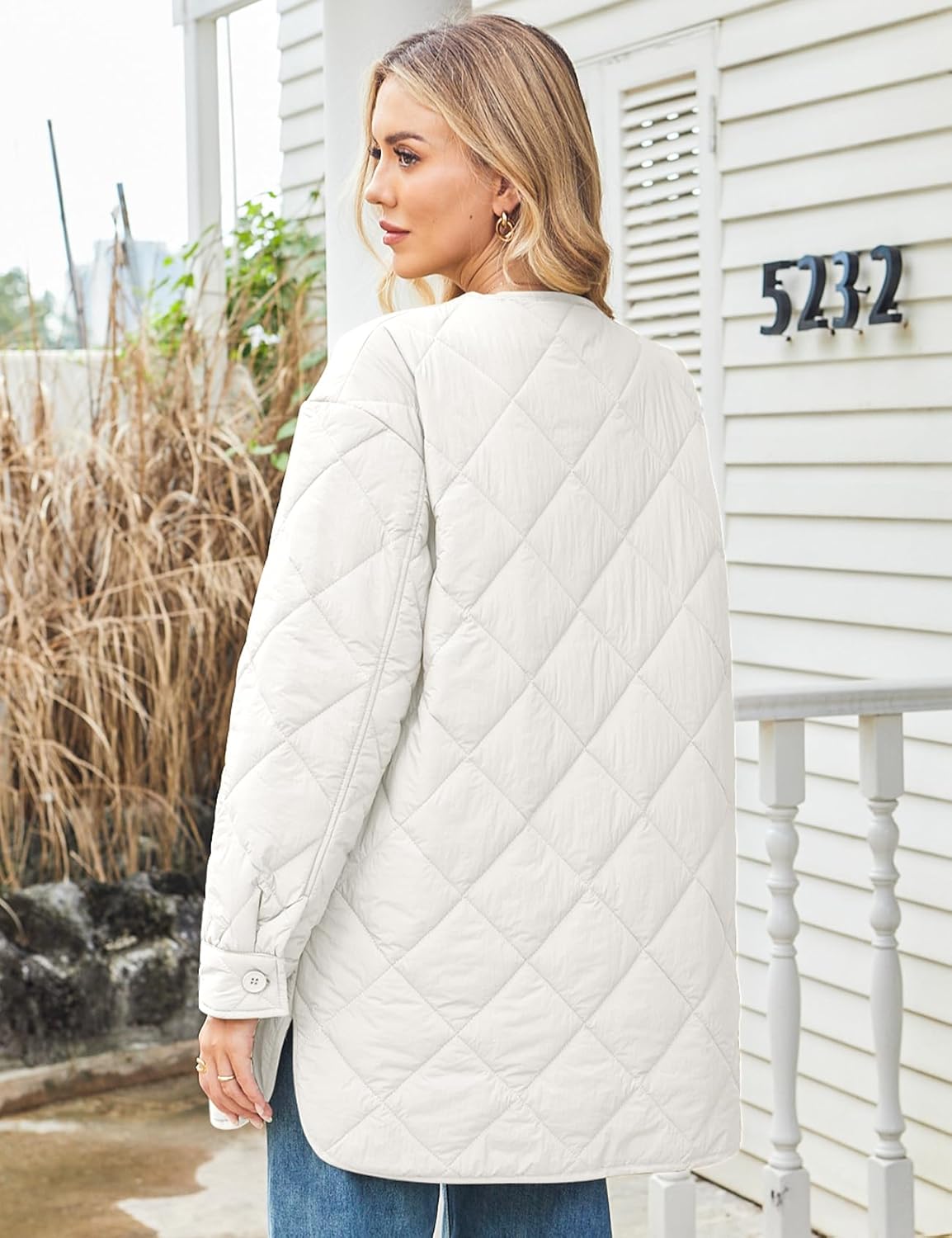 PEHMEA Women's Lightweight Quilted Puffer Jacket, Casual Long Sleeve Button Down Padded Coat with Pockets - Image 3