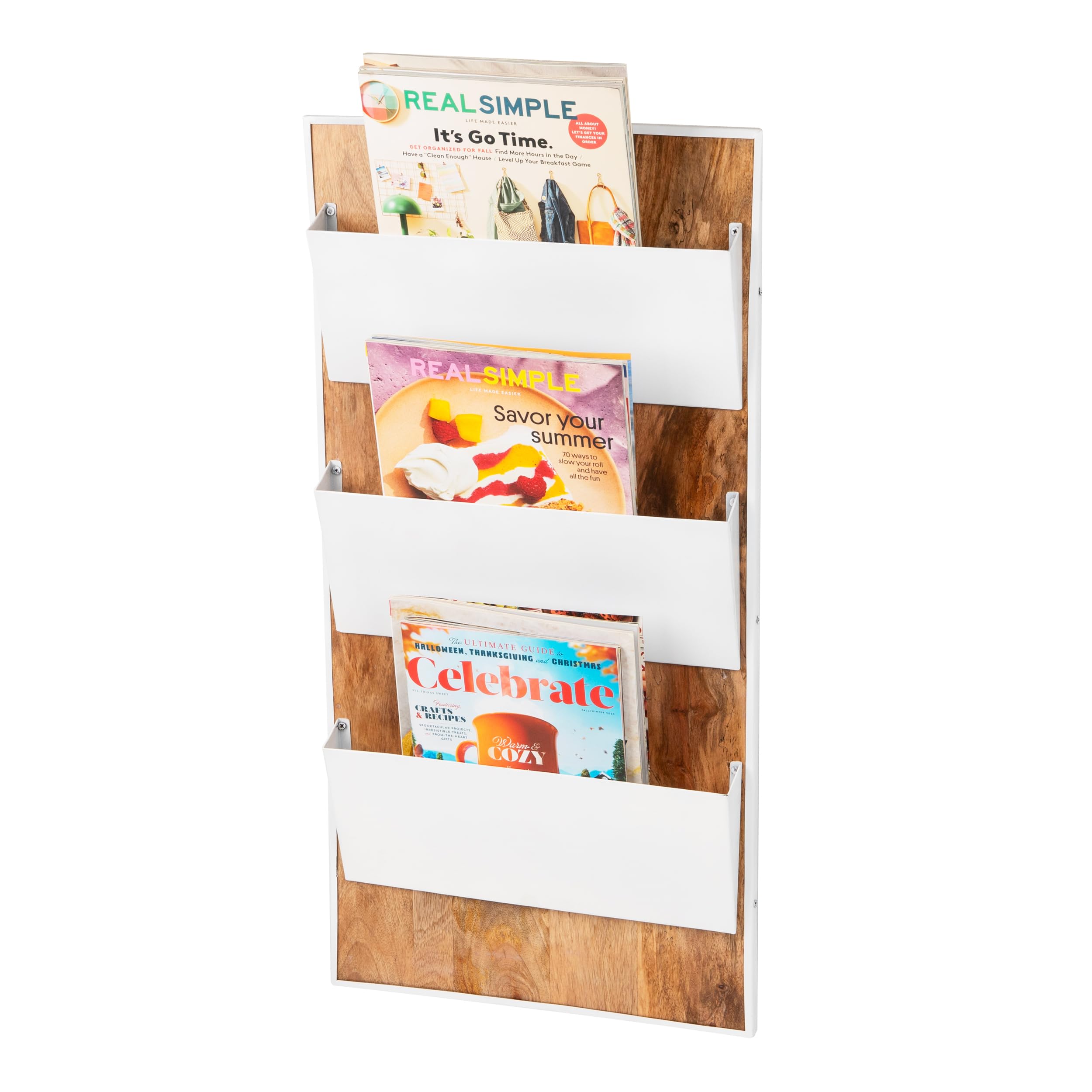 Mind Reader 3-stöckiger Wand-Akten-Organizer, Holz und Metall, vertikales Regal für Post, Zeitschriften und Dokumente, Metall, Holz, Weiß