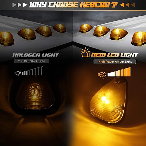 Miniatura 2 de HERCOO - Juego de 5 ópticas con luces LED para el techo de la cabina de vehículos Ford F150 F250 F350 F450 F550. Muy resistentes, Ambar