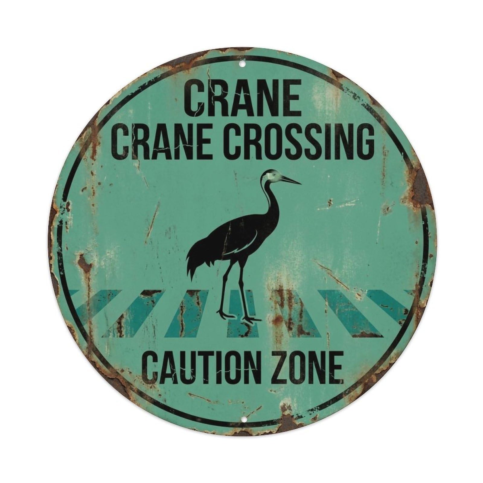Crane Crossing Caution Zone Aged Metal Tin Sign