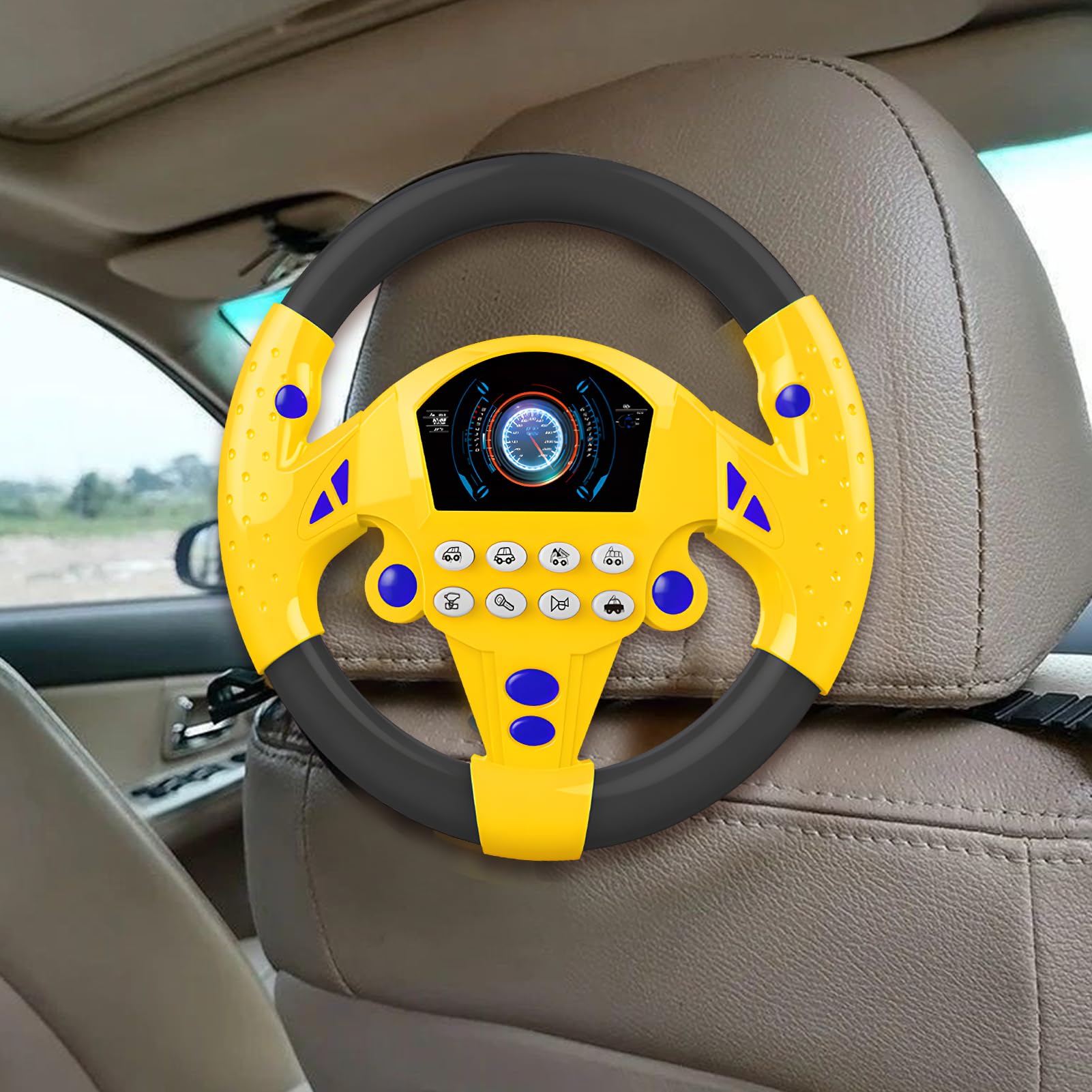 Fockety - Volante de simulación, Volante de simulación con Botones de bocina, luz, Base, Volante de Juguete para Asiento Trasero de Coche, Juguete de conducción de Coche para niños de 4 5 Fockety - Volante de simulación, Volante de simulación con Botones de bocina, luz, Base, Volante de Juguete para Asiento Trasero de Coche, Juguete de conducción de Coche para niños de 4 5