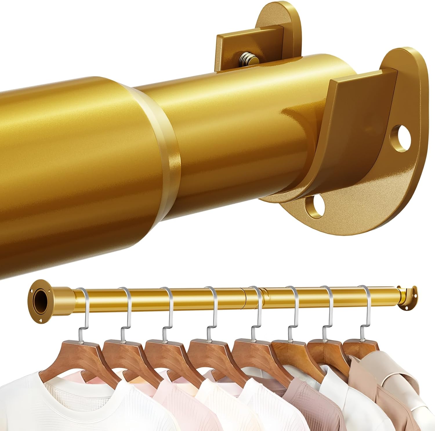 Mavivegue Closet Rod, 17 to 99 Inch Gold Adjustable Closet Rods for Hanging Clothes, Hanging Rod for Closet Wardrobes Laundry RV, Bathroom 17-99 IN Gold