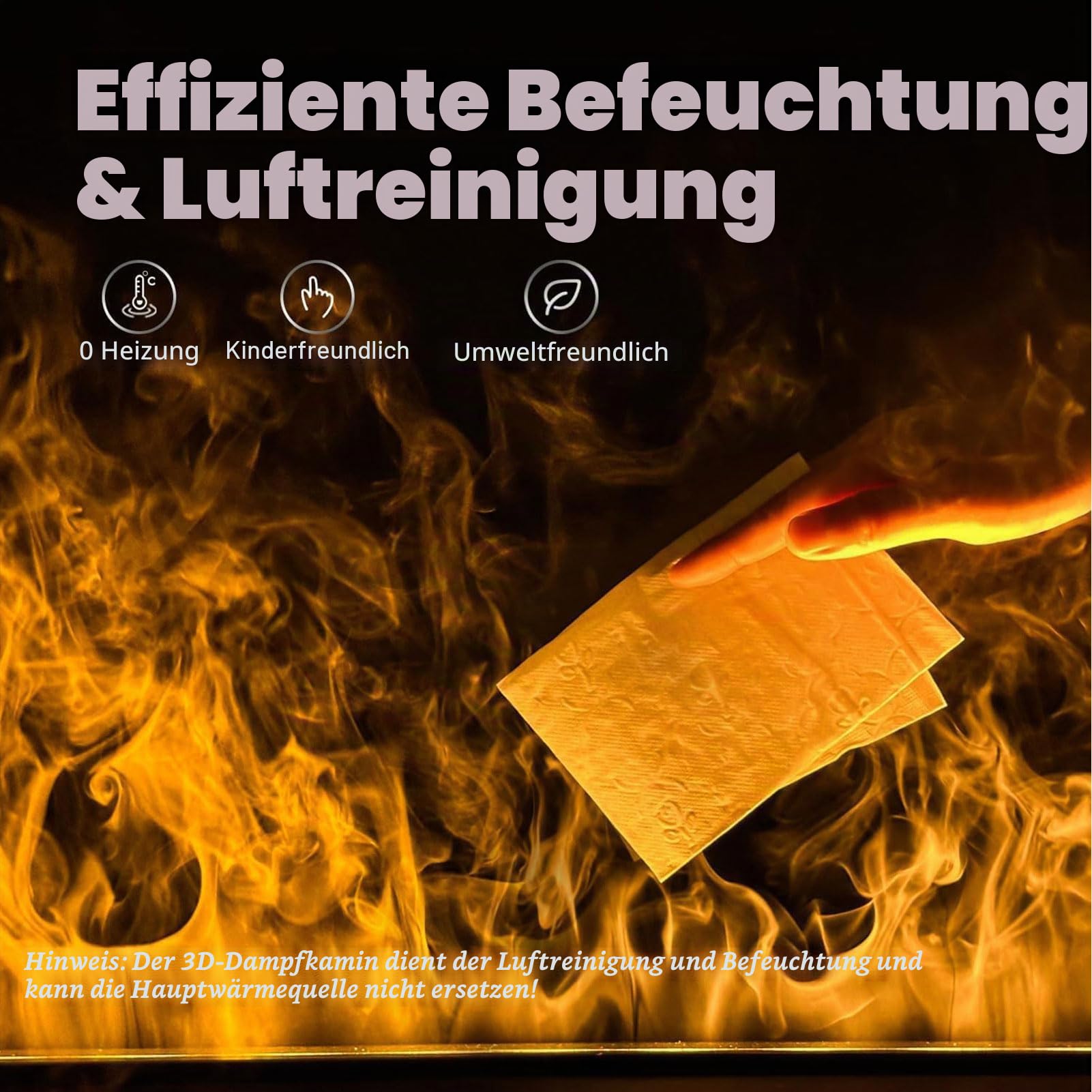 Dekorativer elektrischer Wasserdampf-Kamin-Luftbefeuchter mit 3D-Zerstäubungsflamme, 3 mm ultradünnem Panel, Gebürsteter Edelstahl, ohne Heizung, 50cm/39.3in
