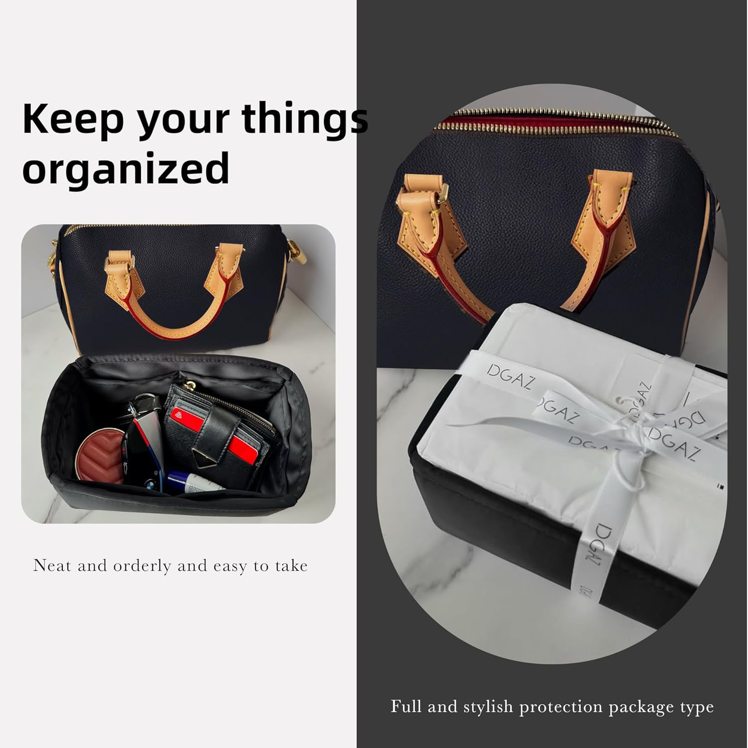 DGAZ Silk Purse Organizer Insert Fits LV Speedy 16/20/25/30/35/45 bags,Silky Smooth Bag Organizer,Luxury Handbag & Tote Shaper(Black,SP25) - Image 8